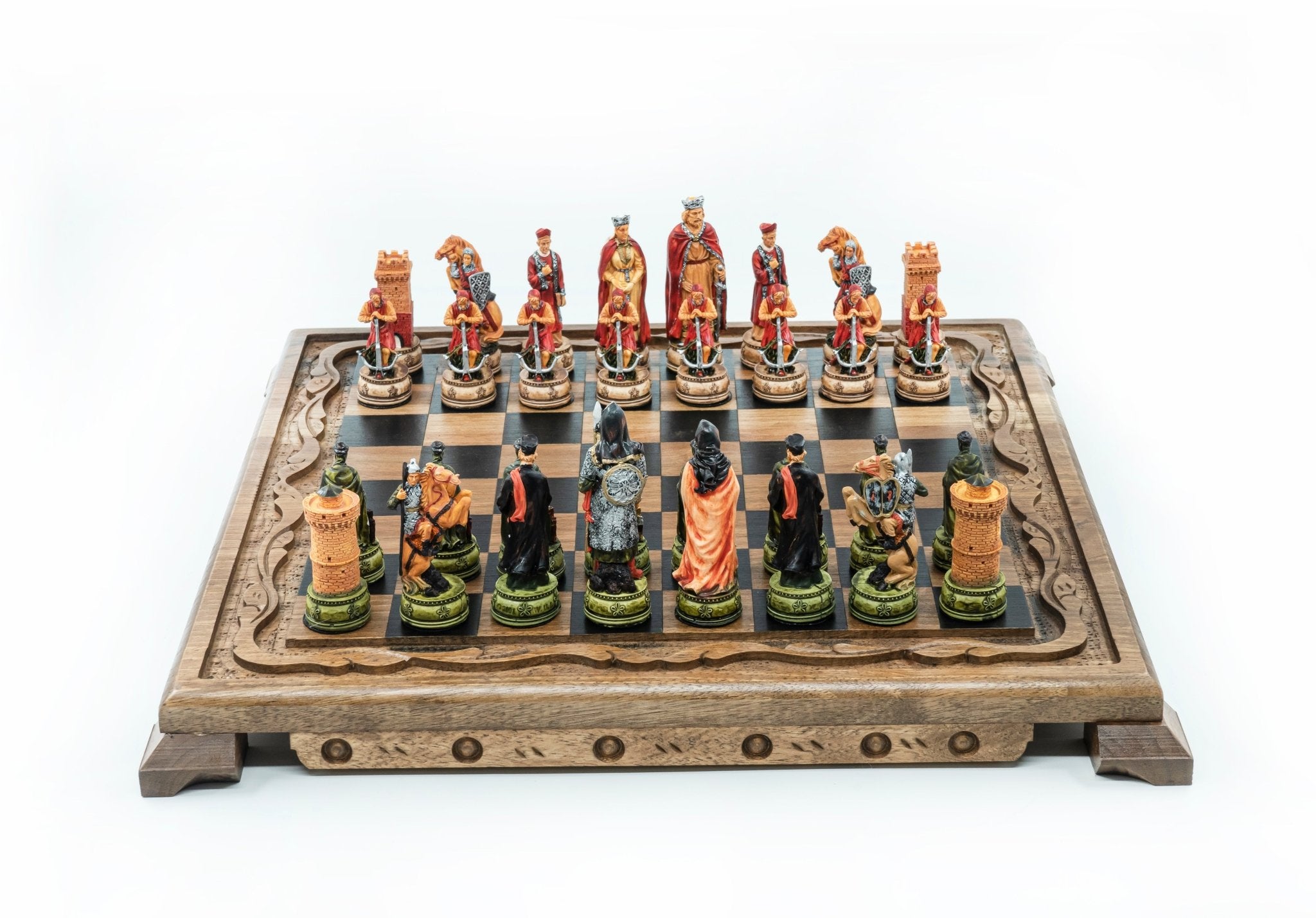 King Arthur Camelot Solid Wood Chess Set | Handpainted | Hand - Carved Board 36 cm (14 inch) - Cooper Chess