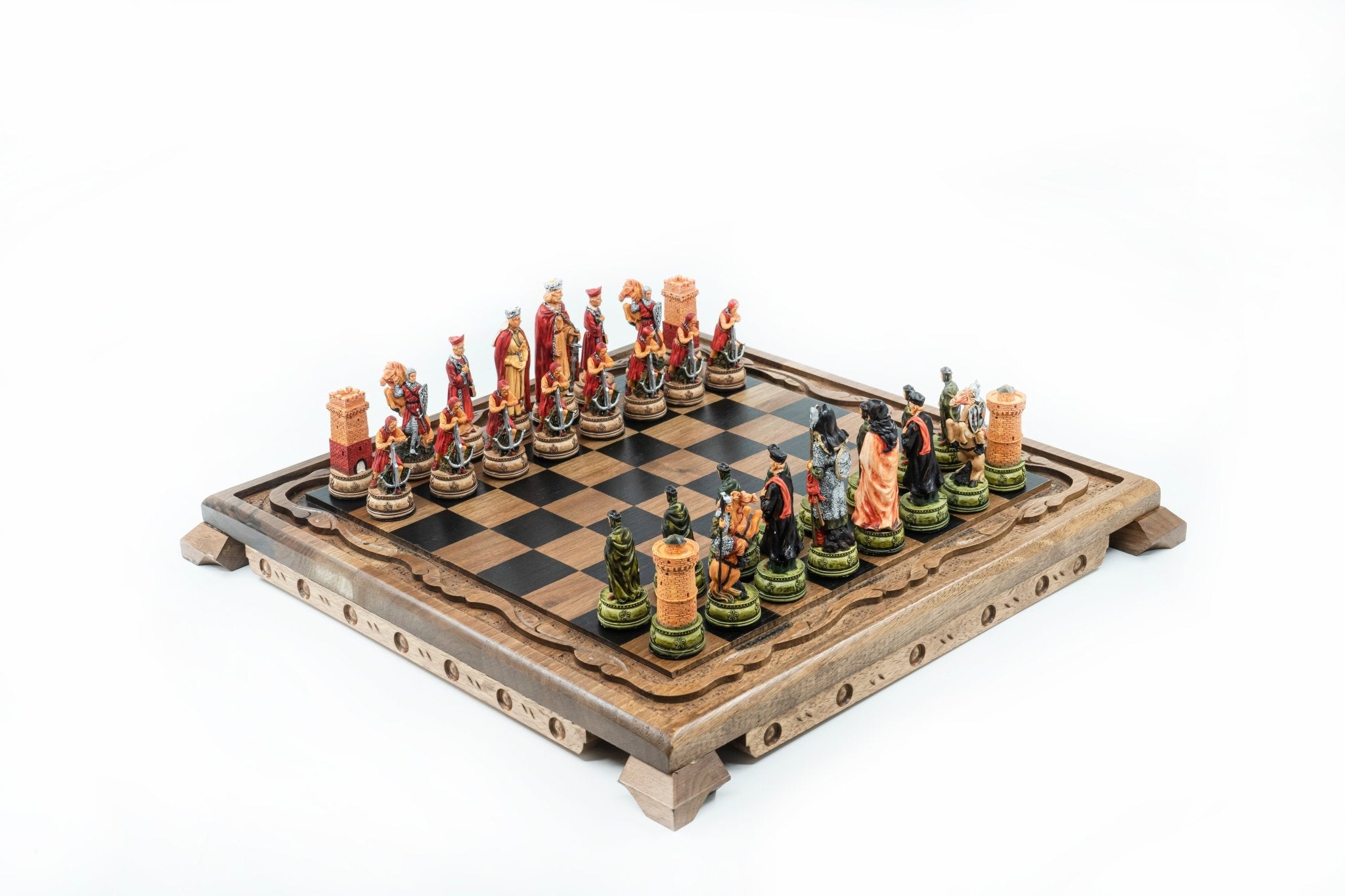 King Arthur Camelot Solid Wood Chess Set | Handpainted | Hand - Carved Board 36 cm (14 inch) - Cooper Chess