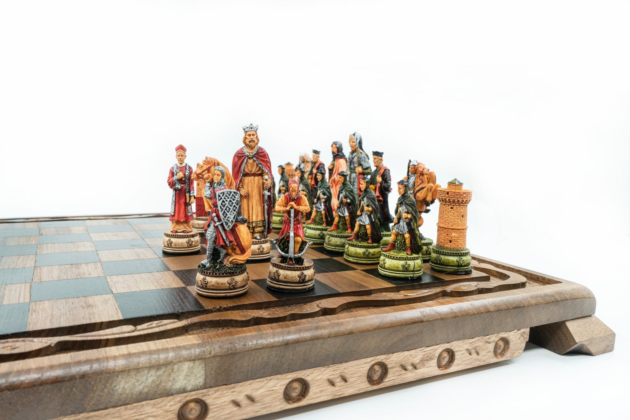 King Arthur Camelot Solid Wood Chess Set | Handpainted | Hand - Carved Board 36 cm (14 inch) - Cooper Chess