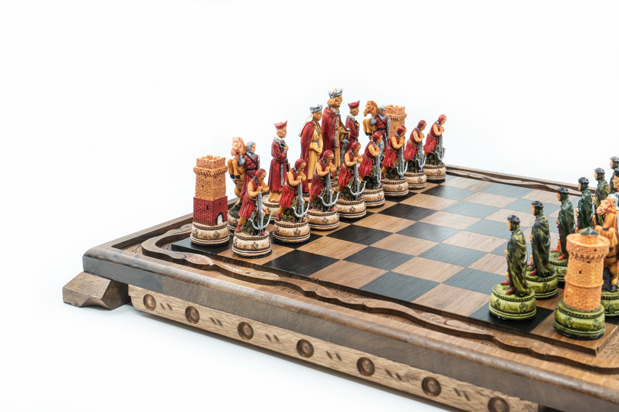 King Arthur Camelot Solid Wood Chess Set | Handpainted | Hand - Carved Board 36 cm (14 inch) - Cooper Chess