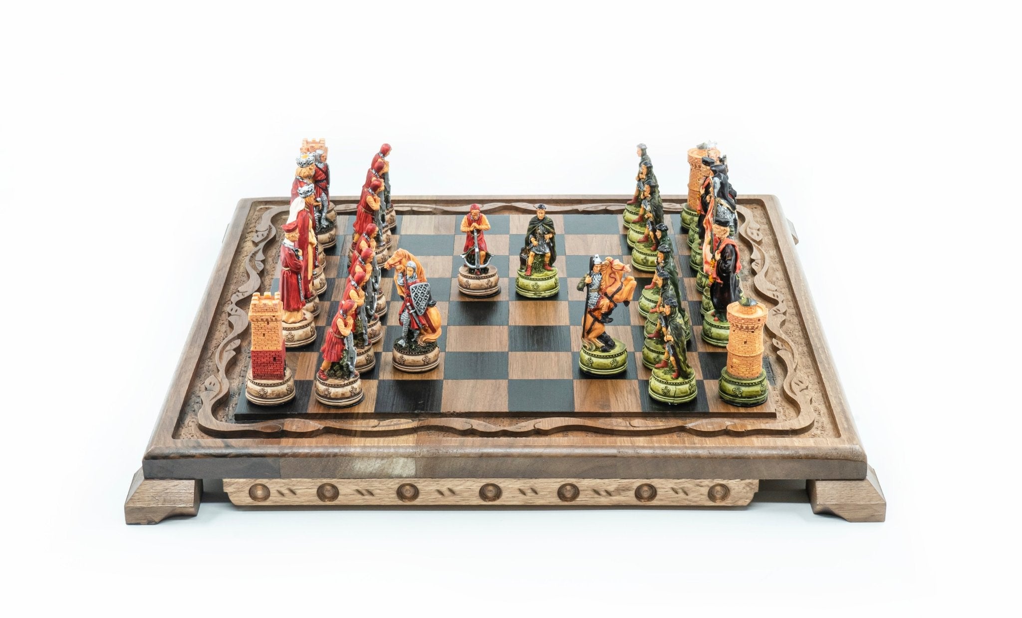 King Arthur Camelot Solid Wood Chess Set | Handpainted | Hand - Carved Board 36 cm (14 inch) - Cooper Chess