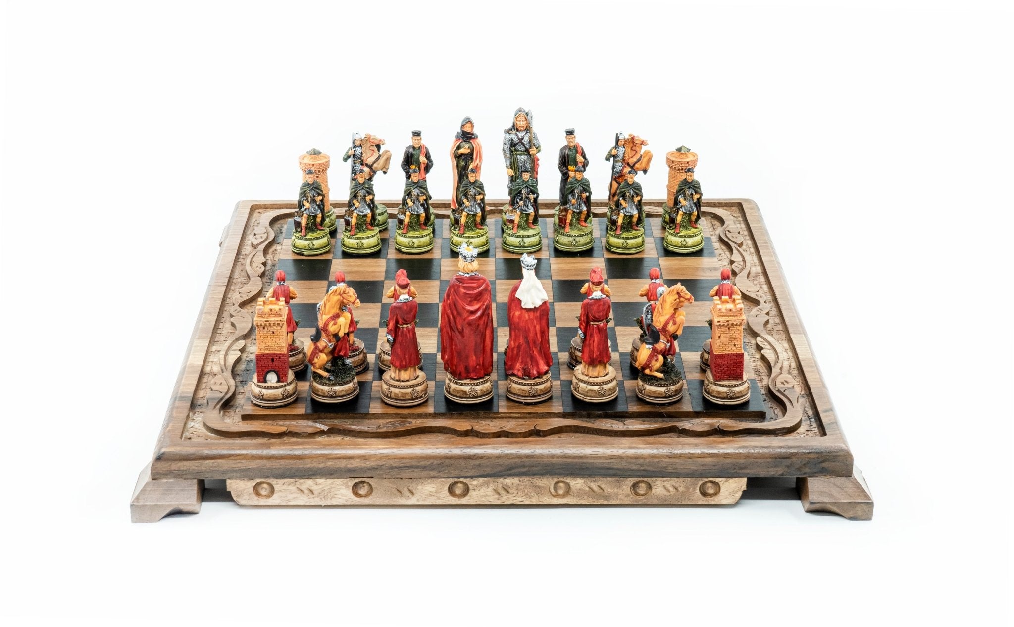 King Arthur Camelot Solid Wood Chess Set | Handpainted | Hand - Carved Board 36 cm (14 inch) - Cooper Chess