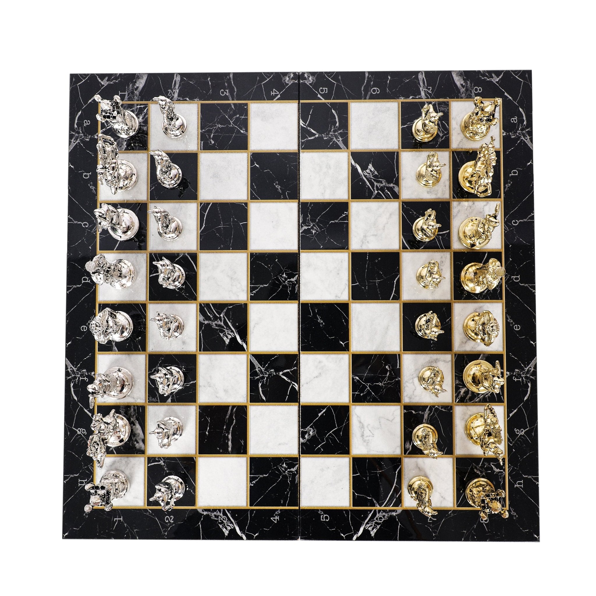 Metal British Chess Set | Wooden Board Marble/Walnut/Mosaic Pattern – 30 cm (12 inch) - Cooper Chess