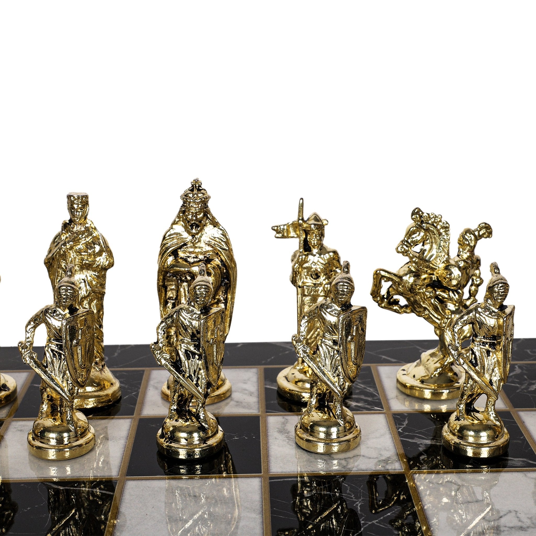 Metal British Chess Set | Wooden Board Marble/Walnut/Mosaic Pattern – 30 cm (12 inch) - Cooper Chess