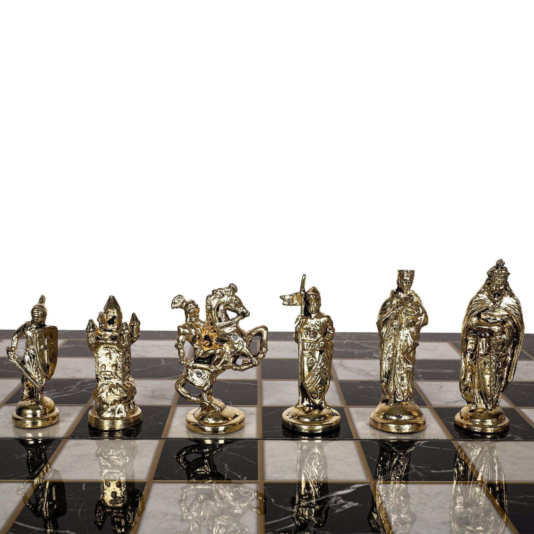 Metal British Chess Set | Wooden Board Marble/Walnut/Mosaic Pattern – 30 cm (12 inch) - Cooper Chess