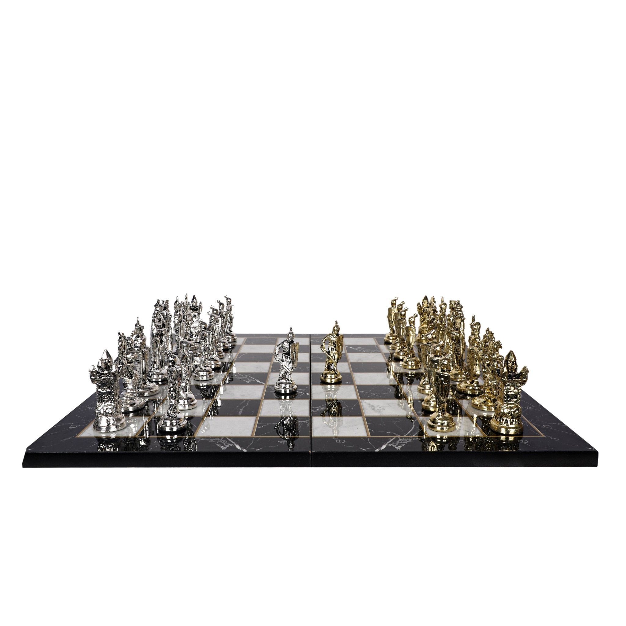 Metal British Chess Set | Wooden Board Marble/Walnut/Mosaic Pattern – 30 cm (12 inch) - Cooper Chess