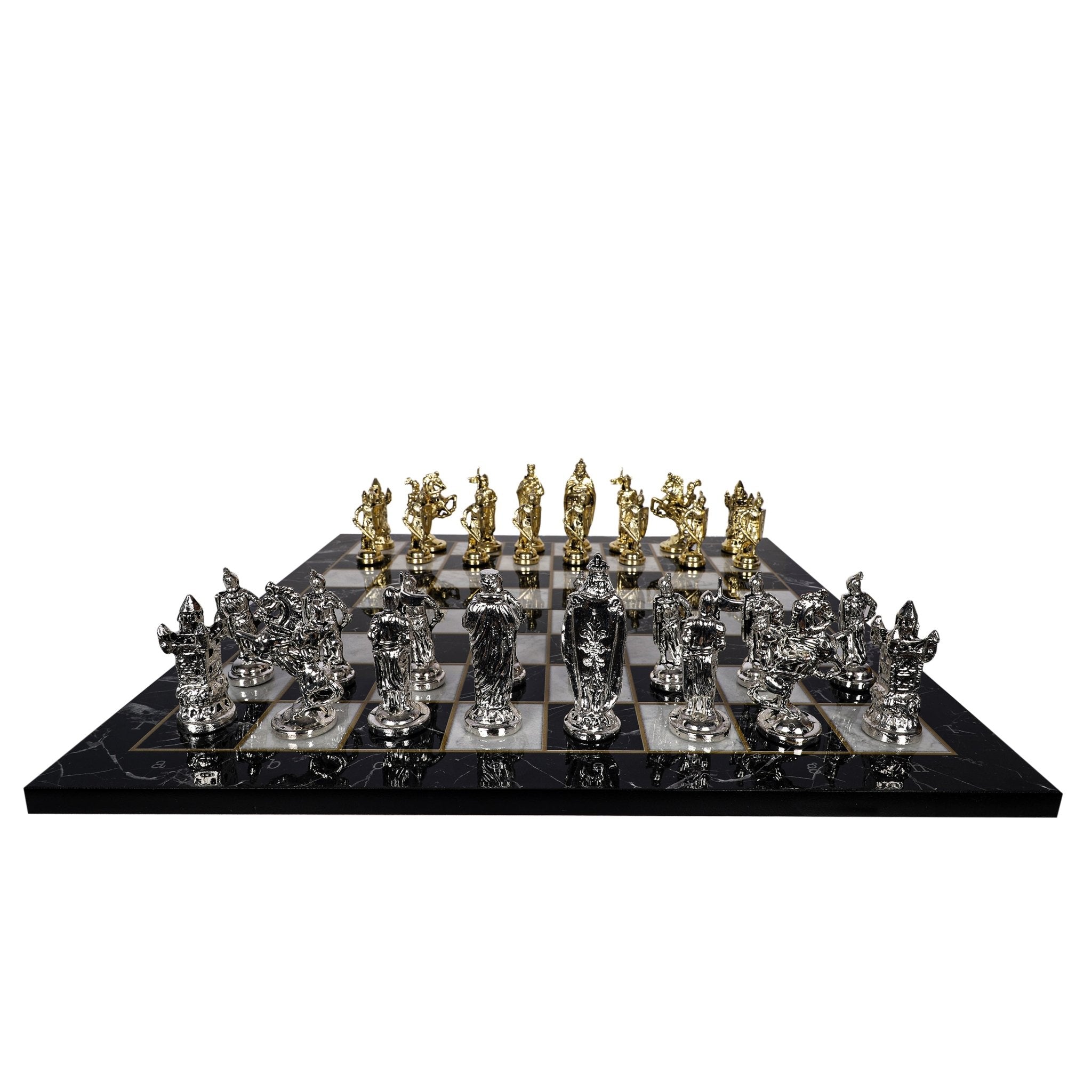 Metal British Chess Set | Wooden Board Marble/Walnut/Mosaic Pattern – 30 cm (12 inch) - Cooper Chess