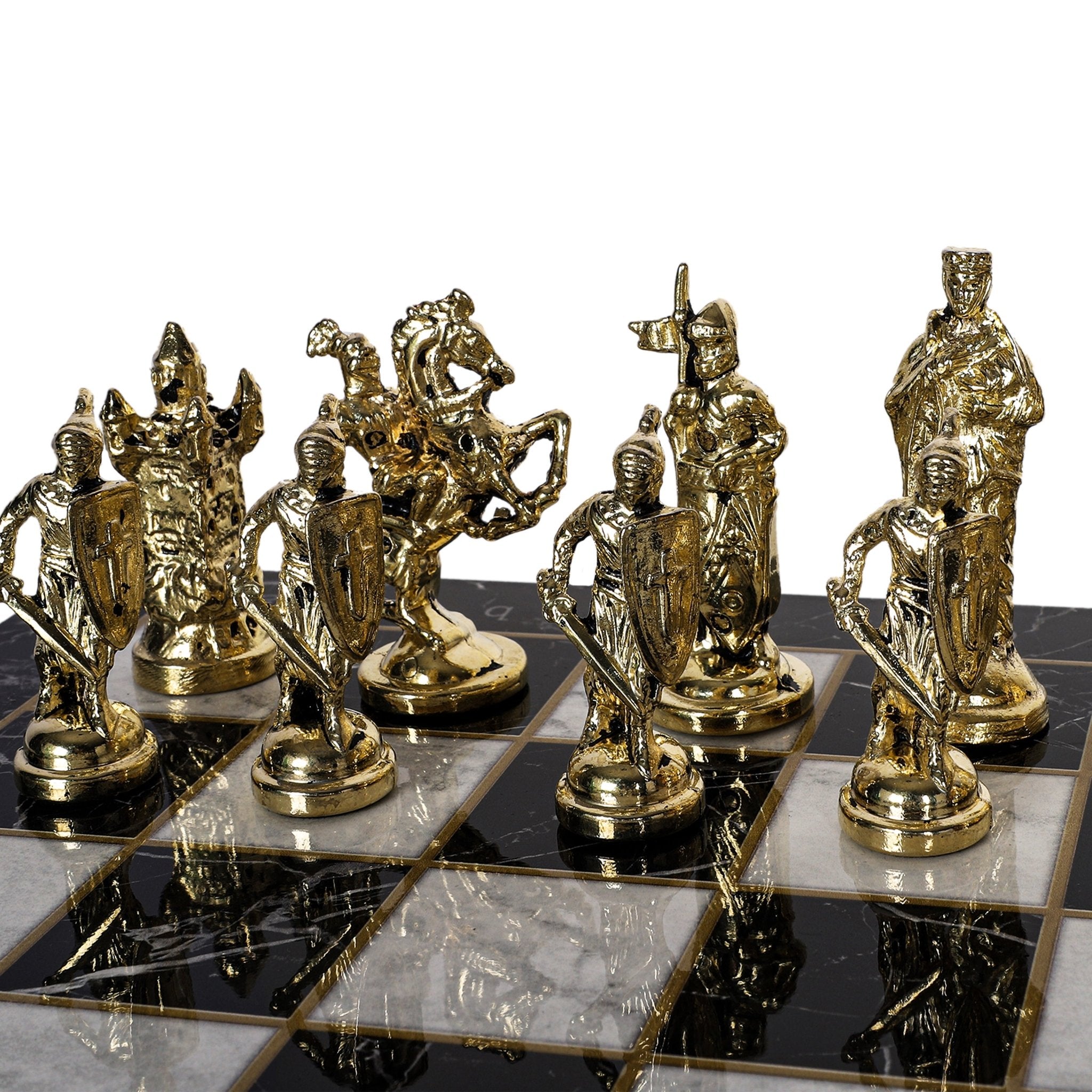 Metal British Chess Set | Wooden Board Marble/Walnut/Mosaic Pattern – 30 cm (12 inch) - Cooper Chess