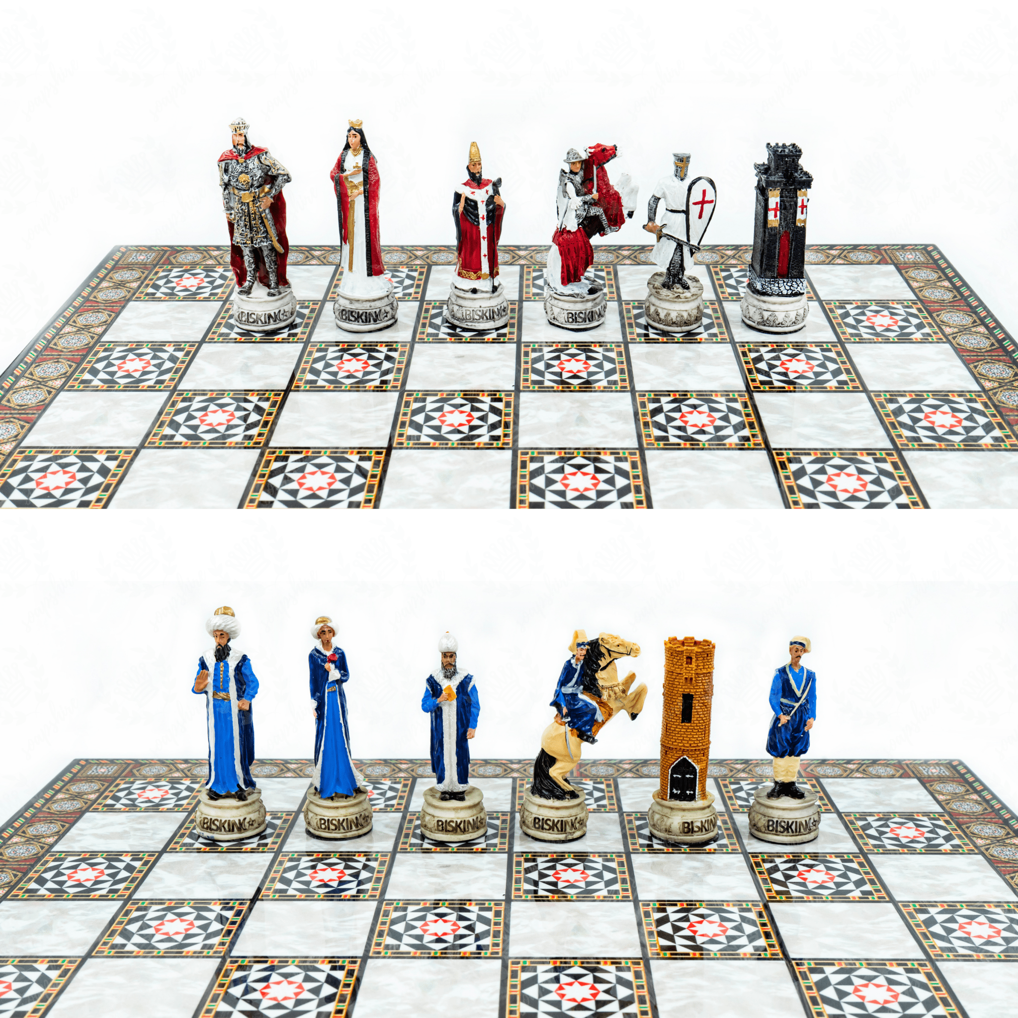 Ottoman vs British Chess Set | Handpainted Historical Figures | Marble/Walnut/Mosaic Pattern – 30 cm (12 inch) - Cooper Chess