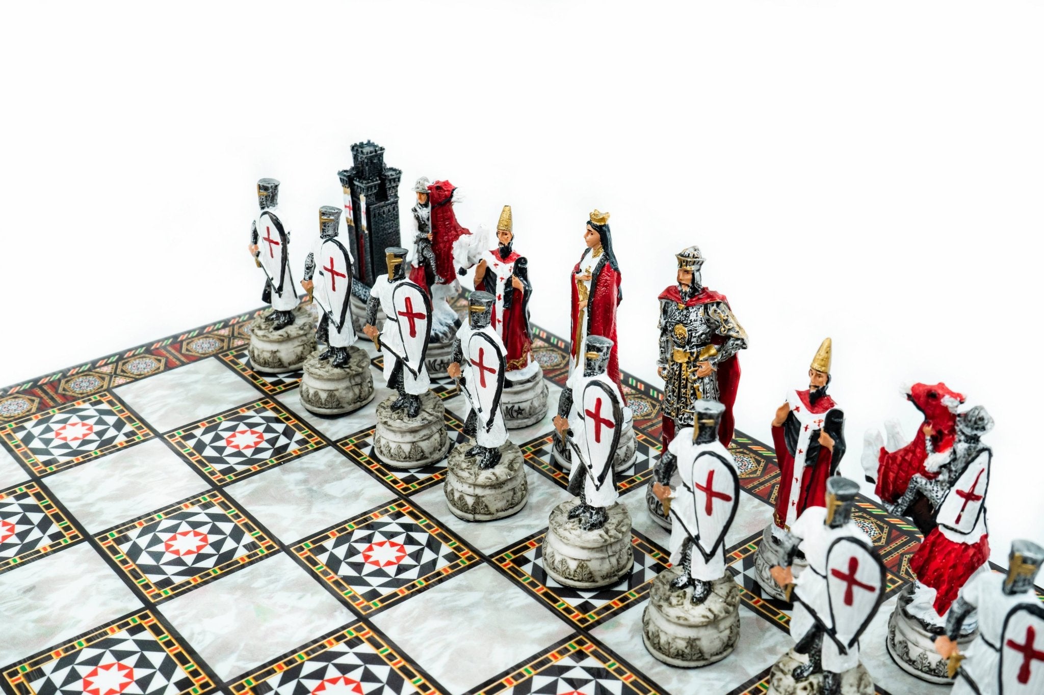 Ottoman vs British Chess Set | Handpainted Historical Figures | Marble/Walnut/Mosaic Pattern – 30 cm (12 inch) - Cooper Chess