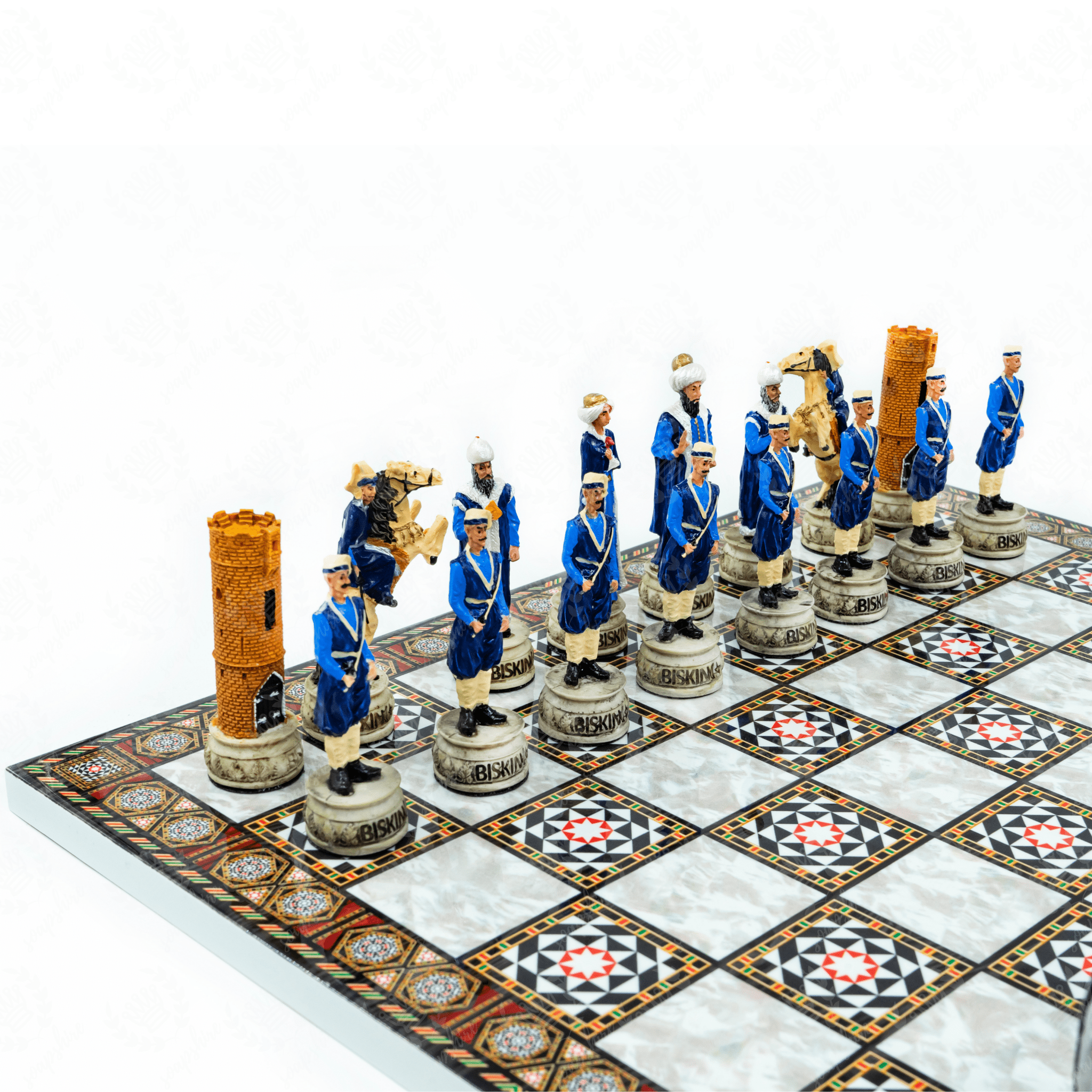 Ottoman vs British Chess Set | Handpainted Historical Figures | Marble/Walnut/Mosaic Pattern – 30 cm (12 inch) - Cooper Chess