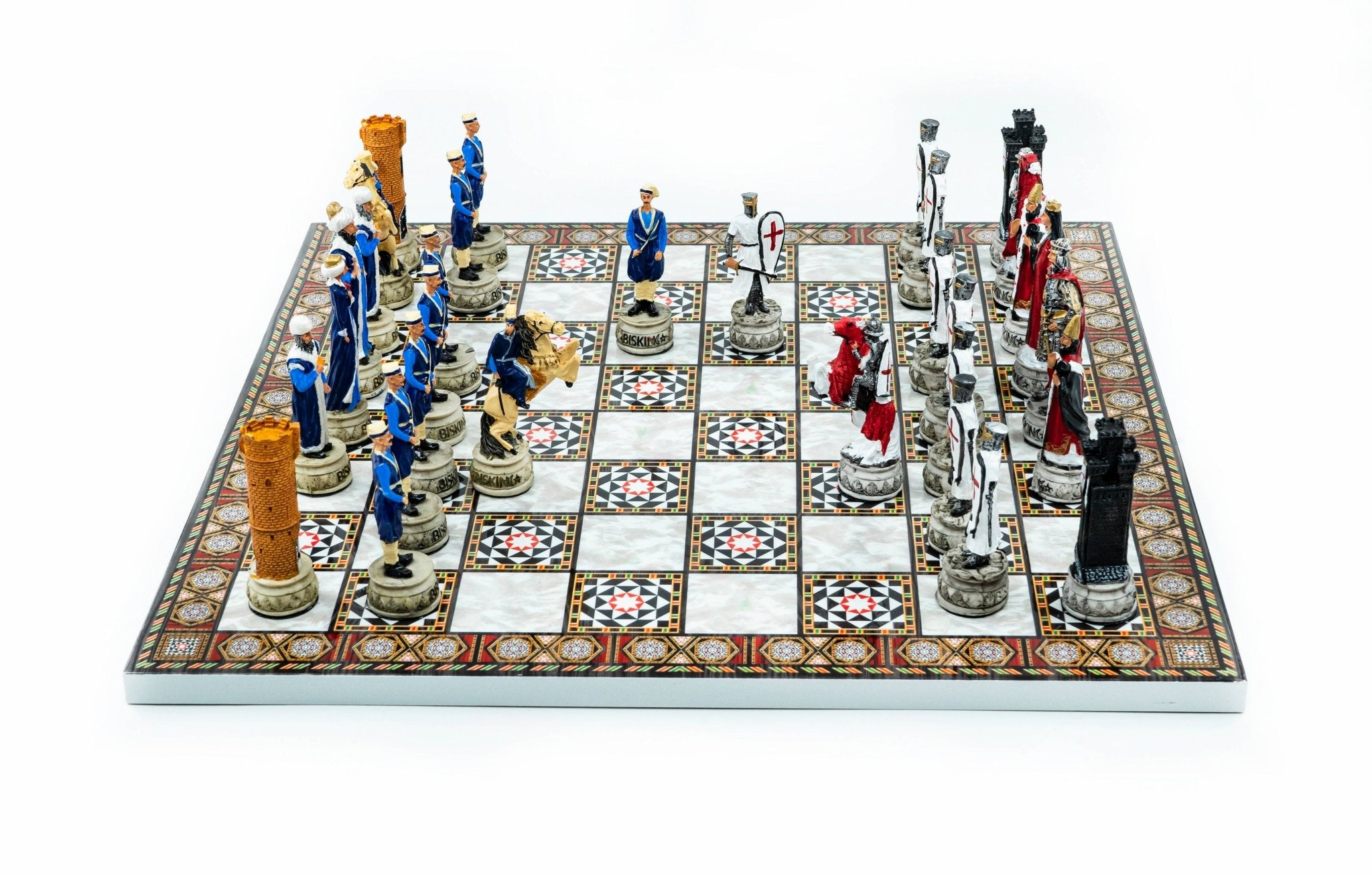 Ottoman vs British Chess Set | Handpainted Historical Figures | Marble/Walnut/Mosaic Pattern – 30 cm (12 inch) - Cooper Chess