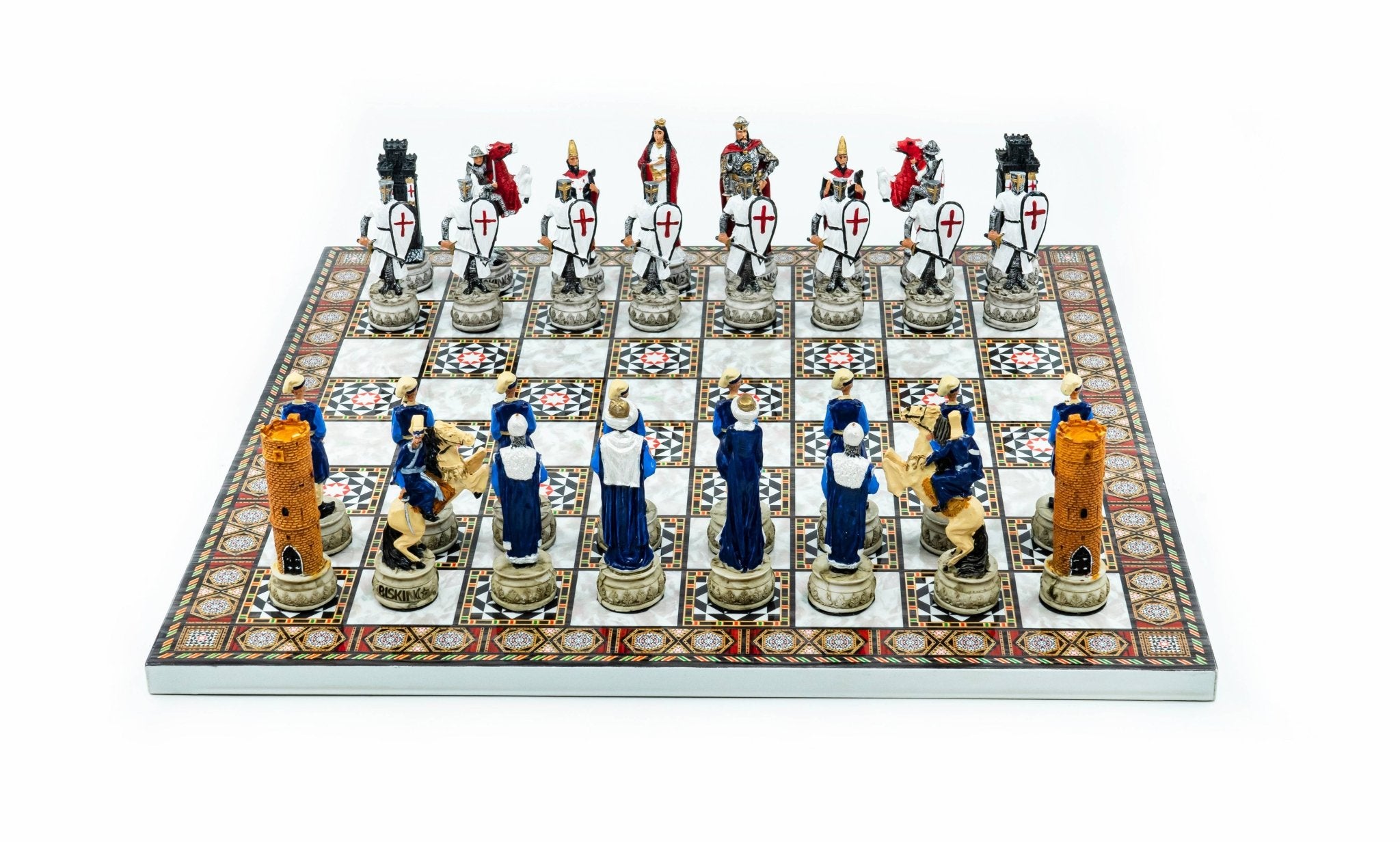 Ottoman vs British Chess Set | Handpainted Historical Figures | Marble/Walnut/Mosaic Pattern – 30 cm (12 inch) - Cooper Chess