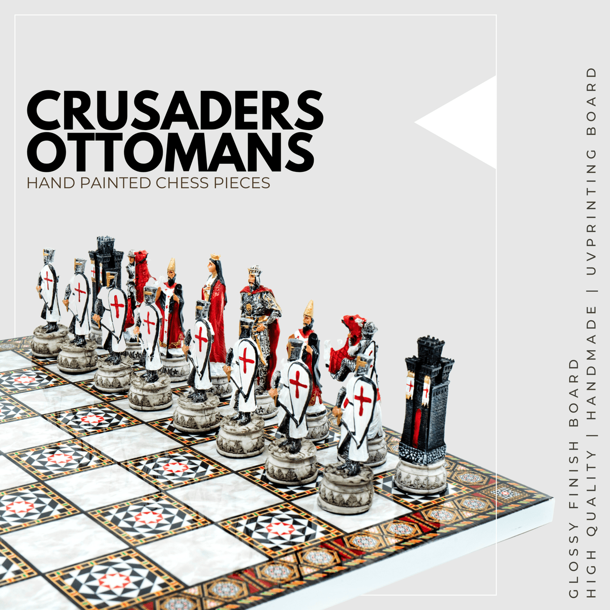 Ottoman vs British Chess Set | Handpainted Historical Figures | Marble/Walnut/Mosaic Pattern – 30 cm (12 inch) - Cooper Chess