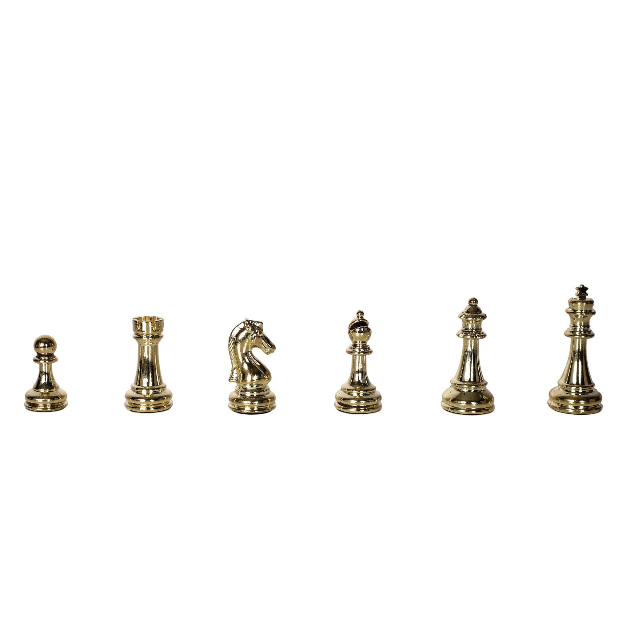 Metal Classic Chess Set |Wooden Board Marble/Walnut/Mosaic Pattern – 37 cm (14.5 inch) - Cooper Chess