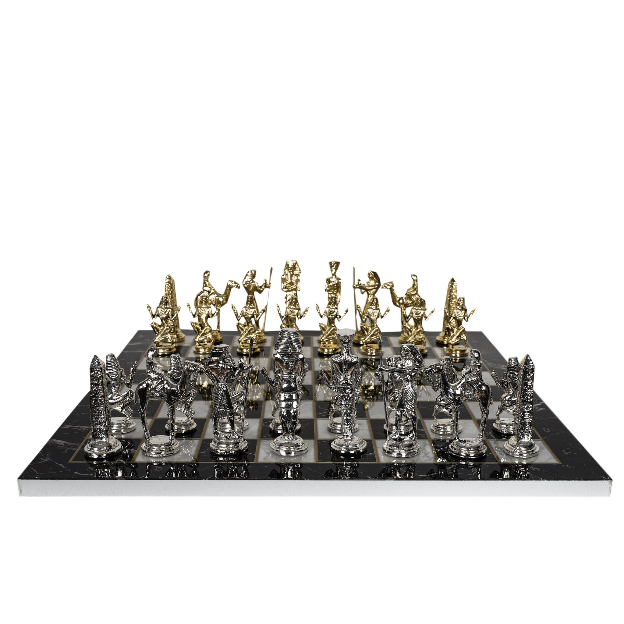 Metal Egyptian Chess Set | Wooden Board Marble/Walnut/Mosaic Pattern – 37 cm (14.5 inch) - Cooper Chess