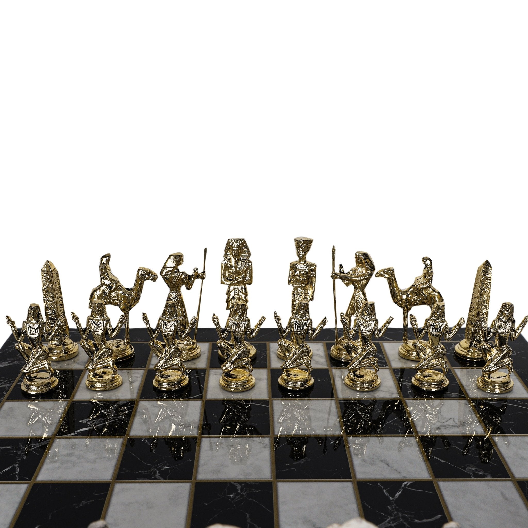 Metal Egyptian Chess Set | Wooden Board Marble/Mosaic Pattern – 44 cm (17 inch) - Cooper Chess