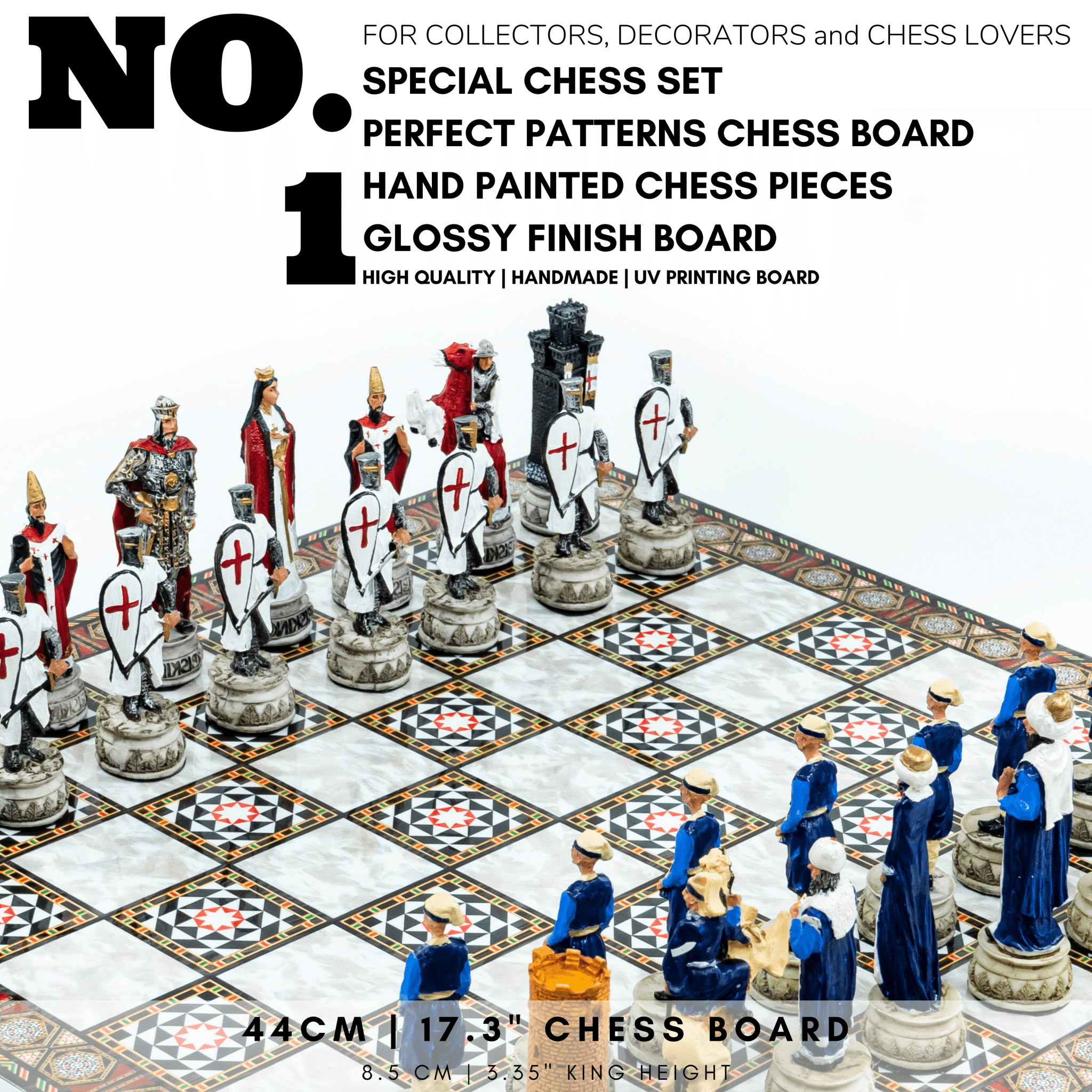 Ottoman vs British Chess Set | Handpainted Historical Figures | Marble/Mosaic Pattern – 44 cm (17 inch) - Cooper Chess