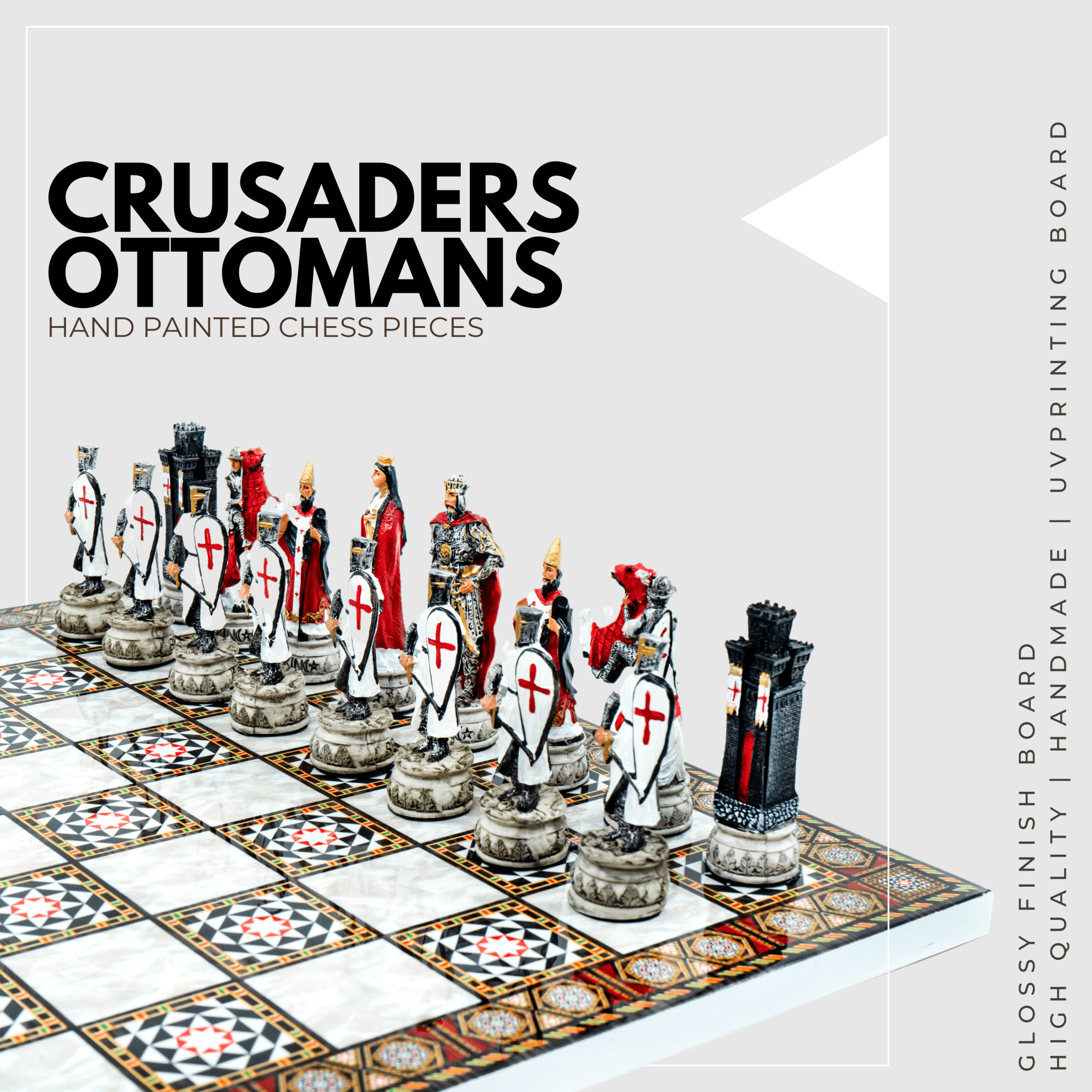 Ottoman vs British Chess Set | Handpainted Historical Figures | Marble/Mosaic Pattern – 44 cm (17 inch) - Cooper Chess