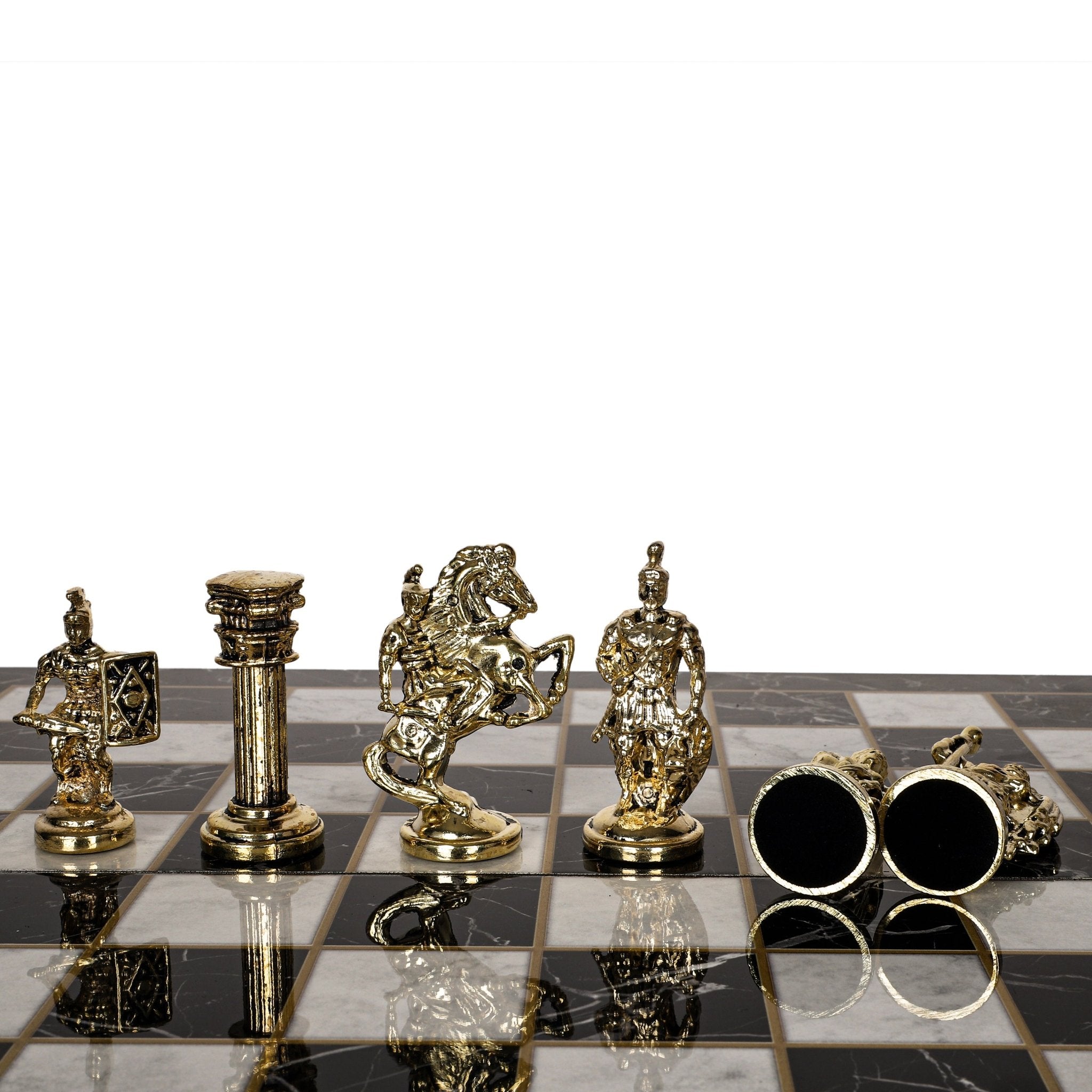 Metal Roman Chess Set | Wooden Board Marble/Mosaic Pattern – 44 cm (17 inch) - Cooper Chess