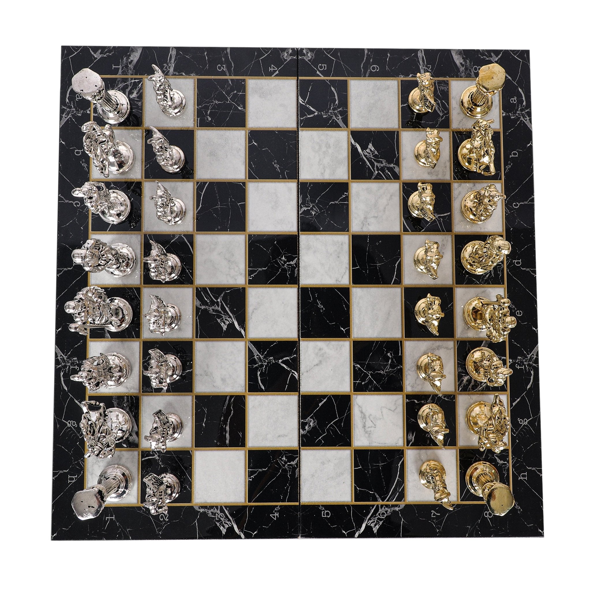 Metal Roman Chess Set | Wooden Board Marble/Mosaic Pattern – 44 cm (17 inch) - Cooper Chess