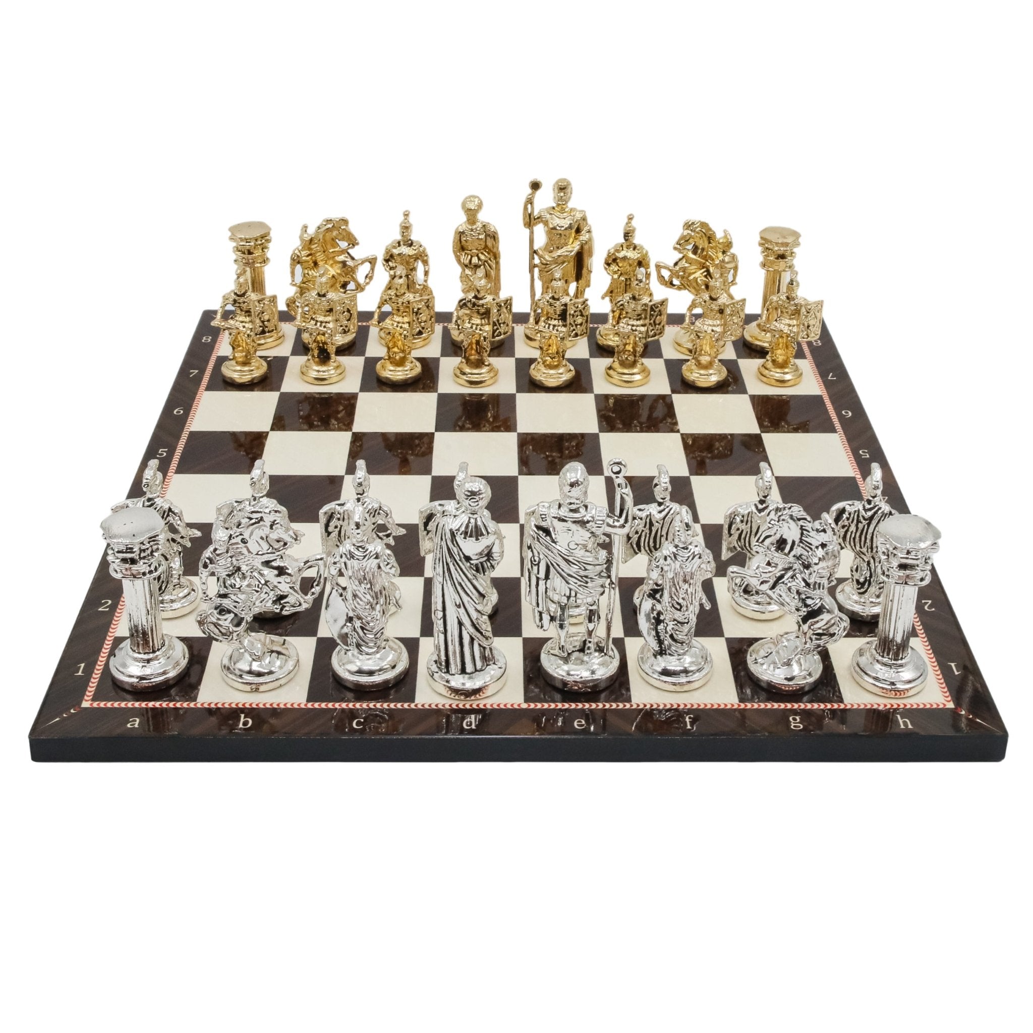 Metal Roman Archer Chess Set | Wooden Board Marble/Mosaic Pattern – 44 cm (17 inch) - Cooper Chess