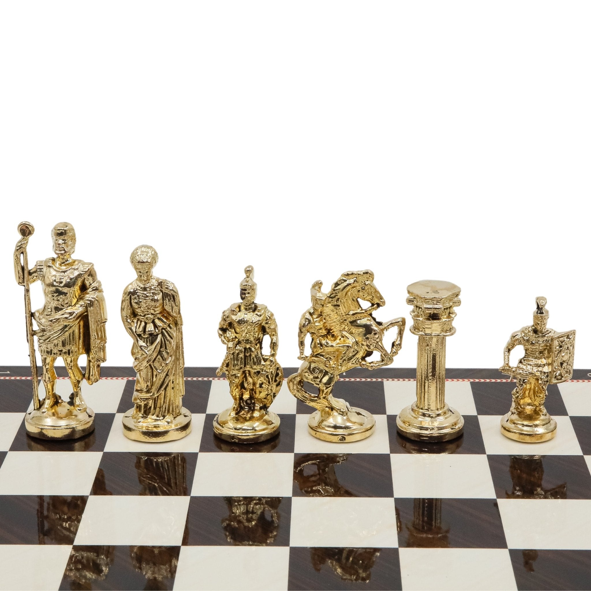 Metal Roman Archer Chess Set | Wooden Board Marble/Mosaic Pattern – 44 cm (17 inch) - Cooper Chess