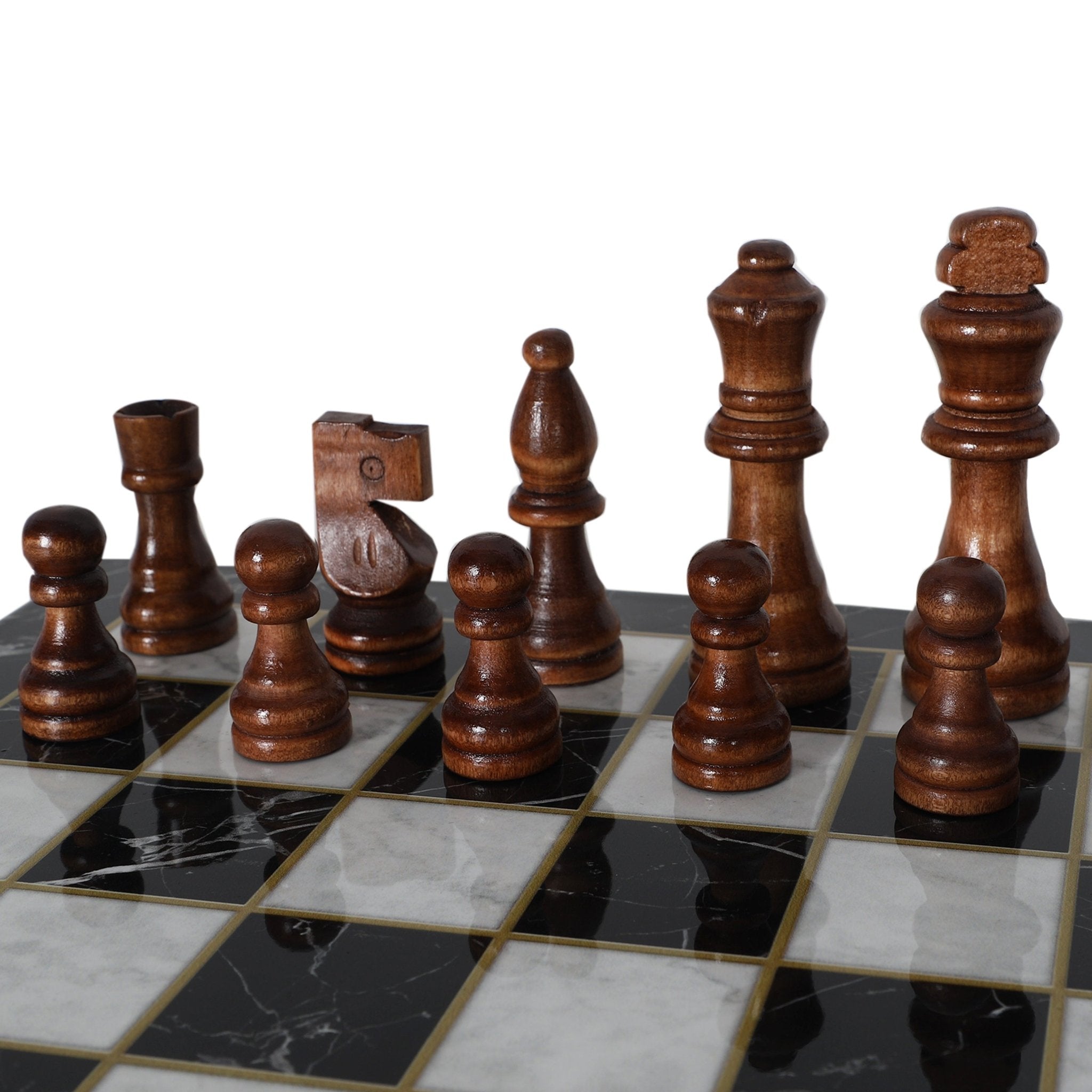 Wooden Chess Set | Marble/Walnut/Mosaic Pattern – 30 cm (12 inch) - Cooper Chess