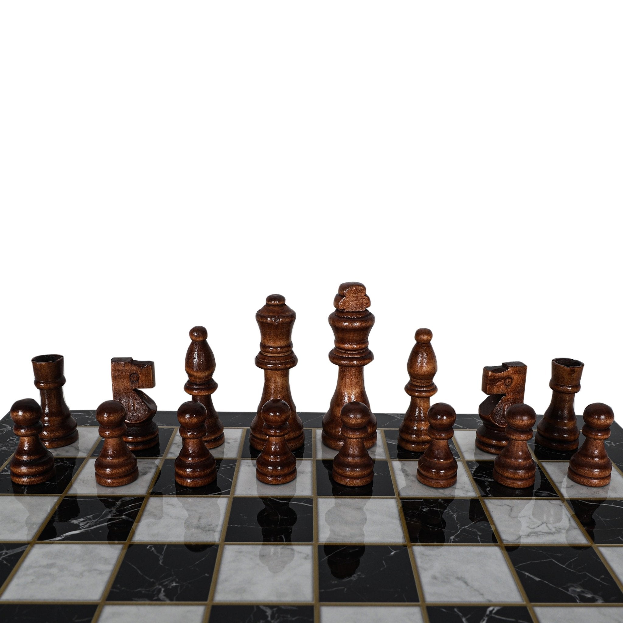 Wooden Chess Set | Marble/Walnut/Mosaic Pattern – 30 cm (12 inch) - Cooper Chess