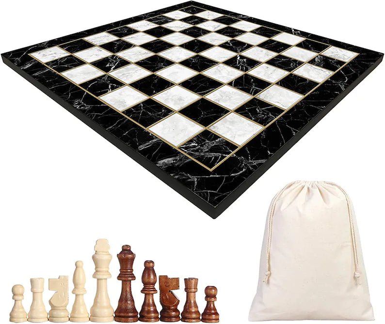 Wooden Chess Set | Marble/Walnut/Mosaic Pattern – 30 cm (12 inch) - Cooper Chess