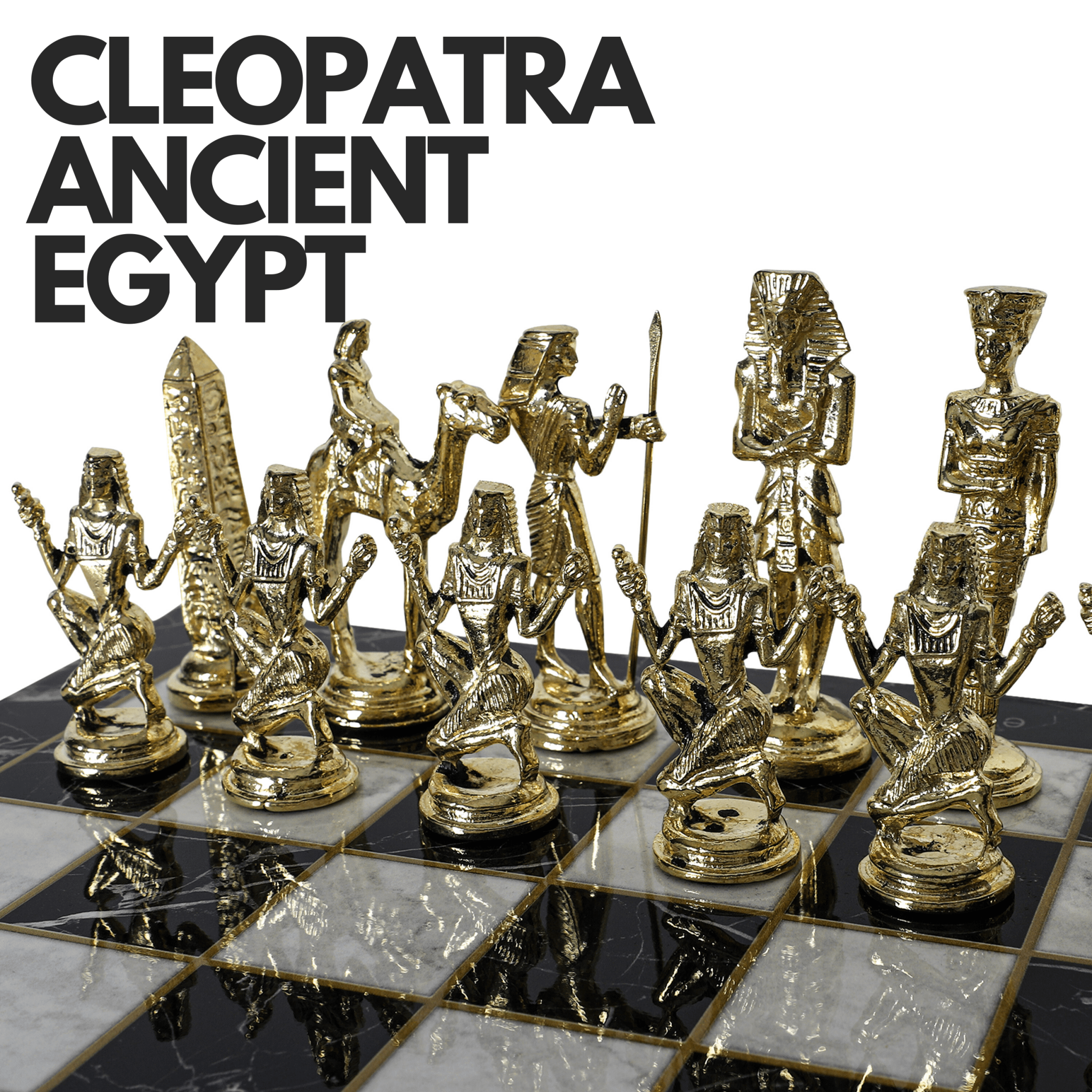 CLEOPATRA ANCIENT EGYPT HISTORICAL THEME METAL CHESS SET with METAL LEG - Cooper Chess