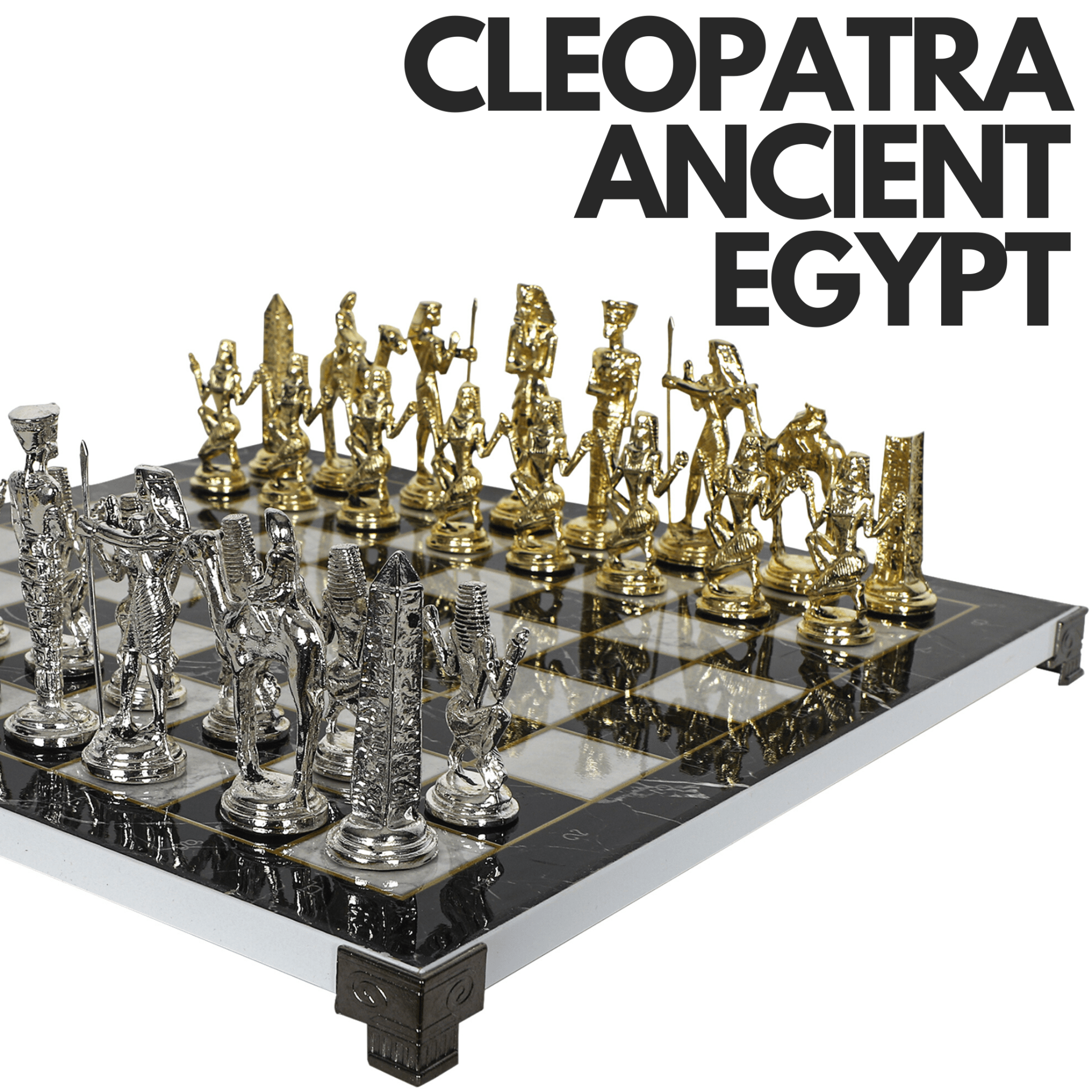 CLEOPATRA ANCIENT EGYPT HISTORICAL THEME METAL CHESS SET with METAL LEG - Cooper Chess