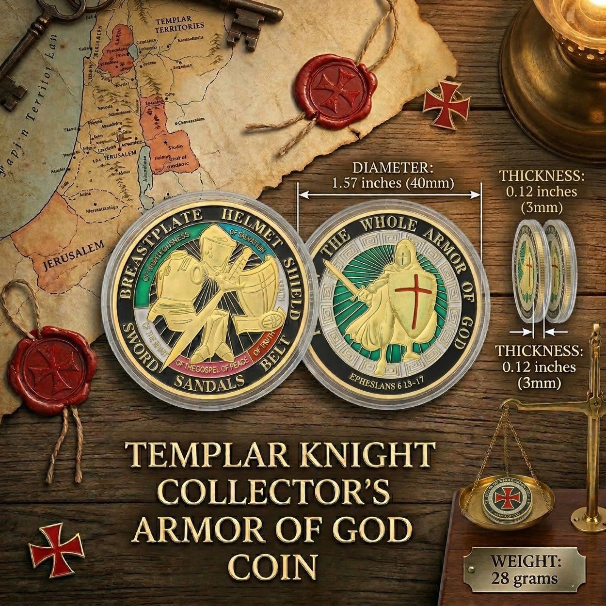 Knight Templar Collectible Coin – Medieval Warrior Metal Token – Inspirational Gift for Chess Lovers, Strategy Players & Collectors - Model 1 - Cooper Chess
