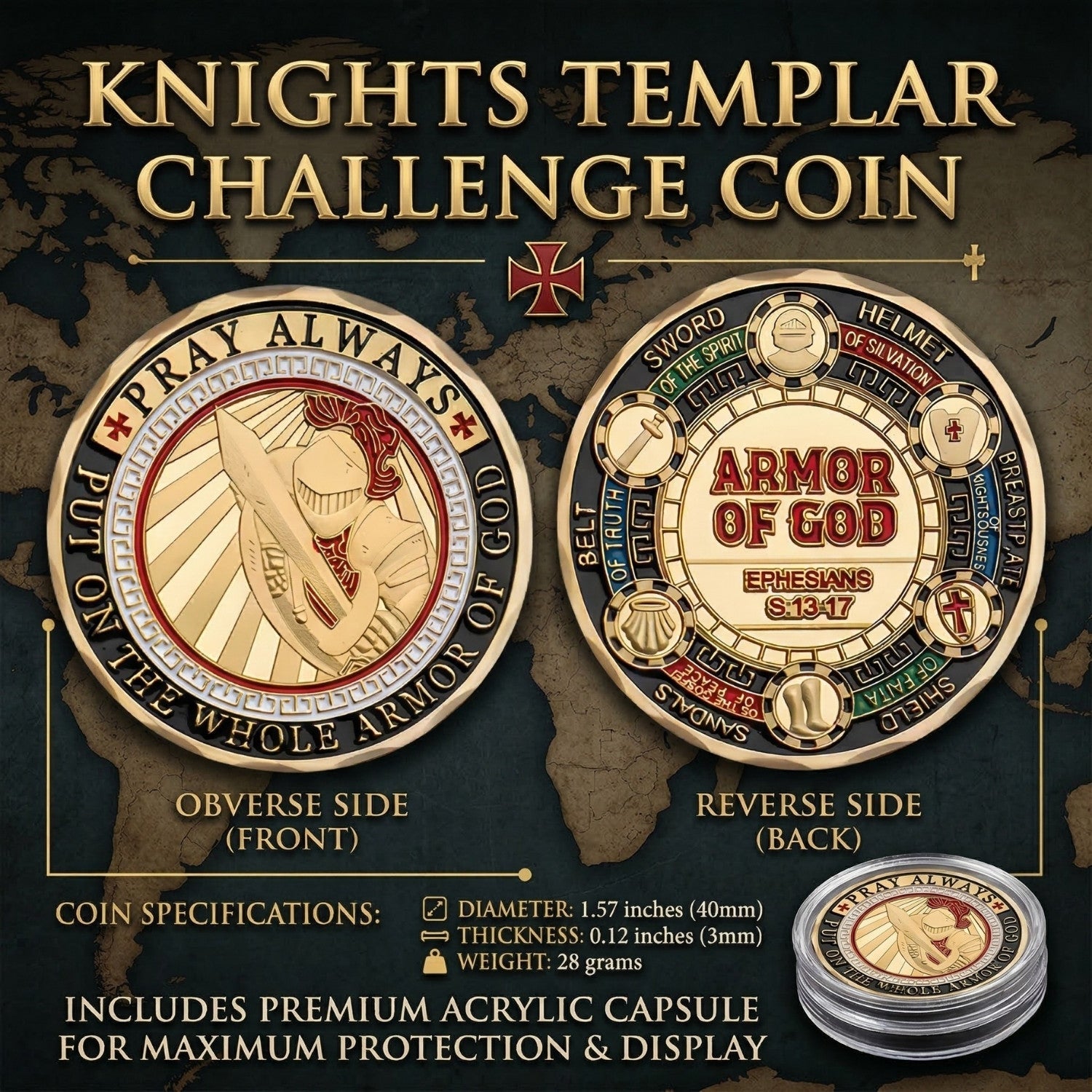 Knight Templar Collectible Coin – Medieval Warrior Metal Token – Inspirational Gift for Chess Lovers, Strategy Players & Collectors - Model 2 - Cooper Chess