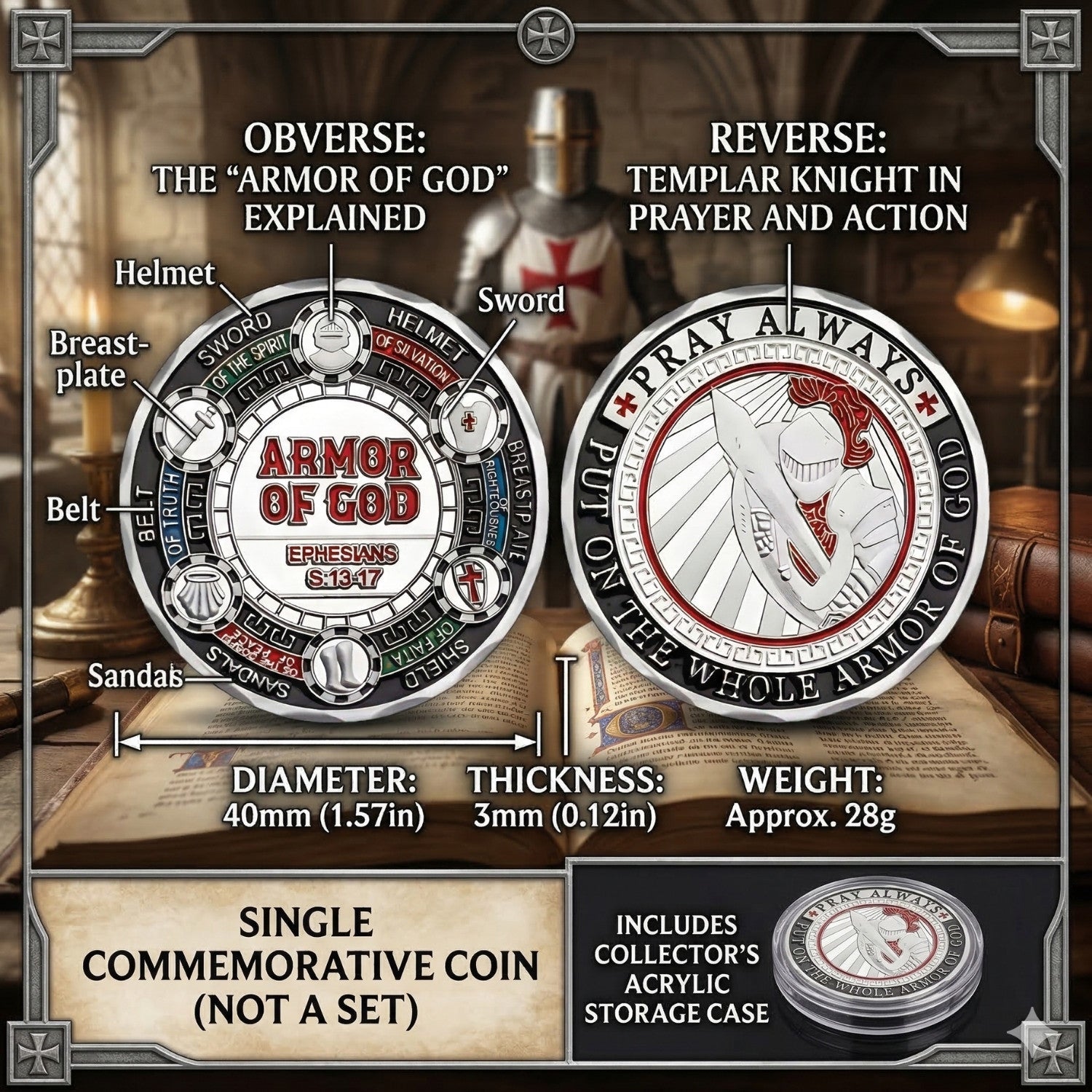 Knight Templar Collectible Coin – Medieval Warrior Metal Token – Inspirational Gift for Chess Lovers, Strategy Players & Collectors - Model 2 - Cooper Chess