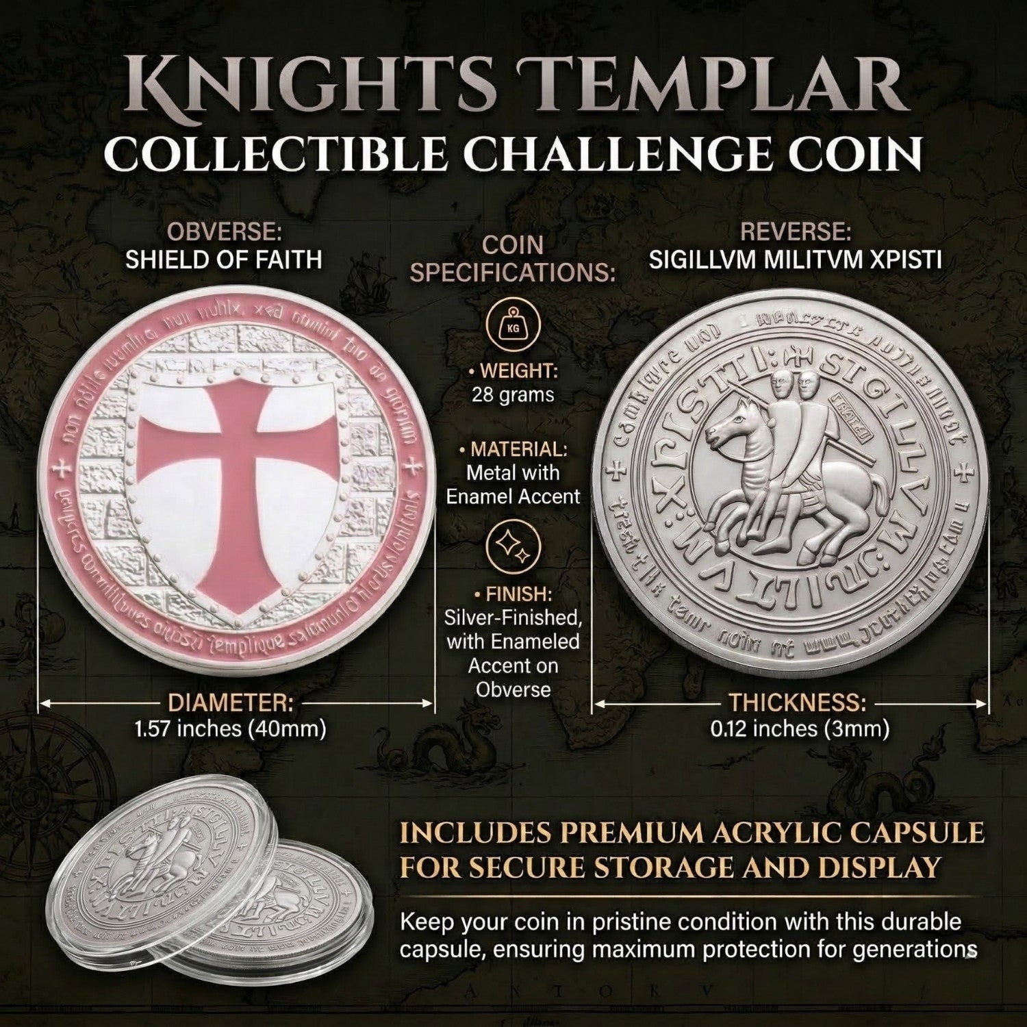 Knight Templar Collectible Coin – Medieval Warrior Metal Token – Inspirational Gift for Chess Lovers, Strategy Players & Collectors - Model 3 - Cooper Chess