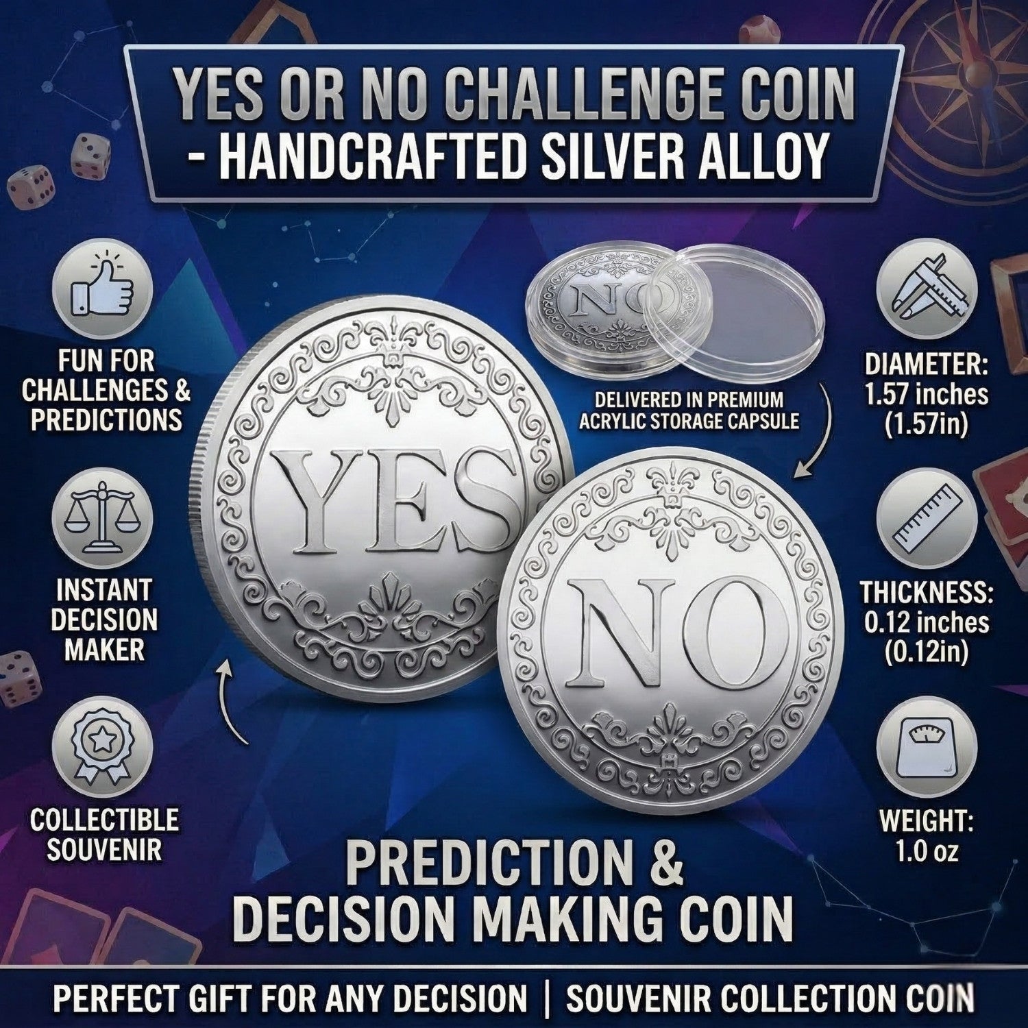 Yes No Decision Coin – Metal Flip Coin for Quick Choices – Gold, Silver & Bronze Finish – Fun Gift for Chess Players, Thinkers & Everyday Decisions - Cooper Chess