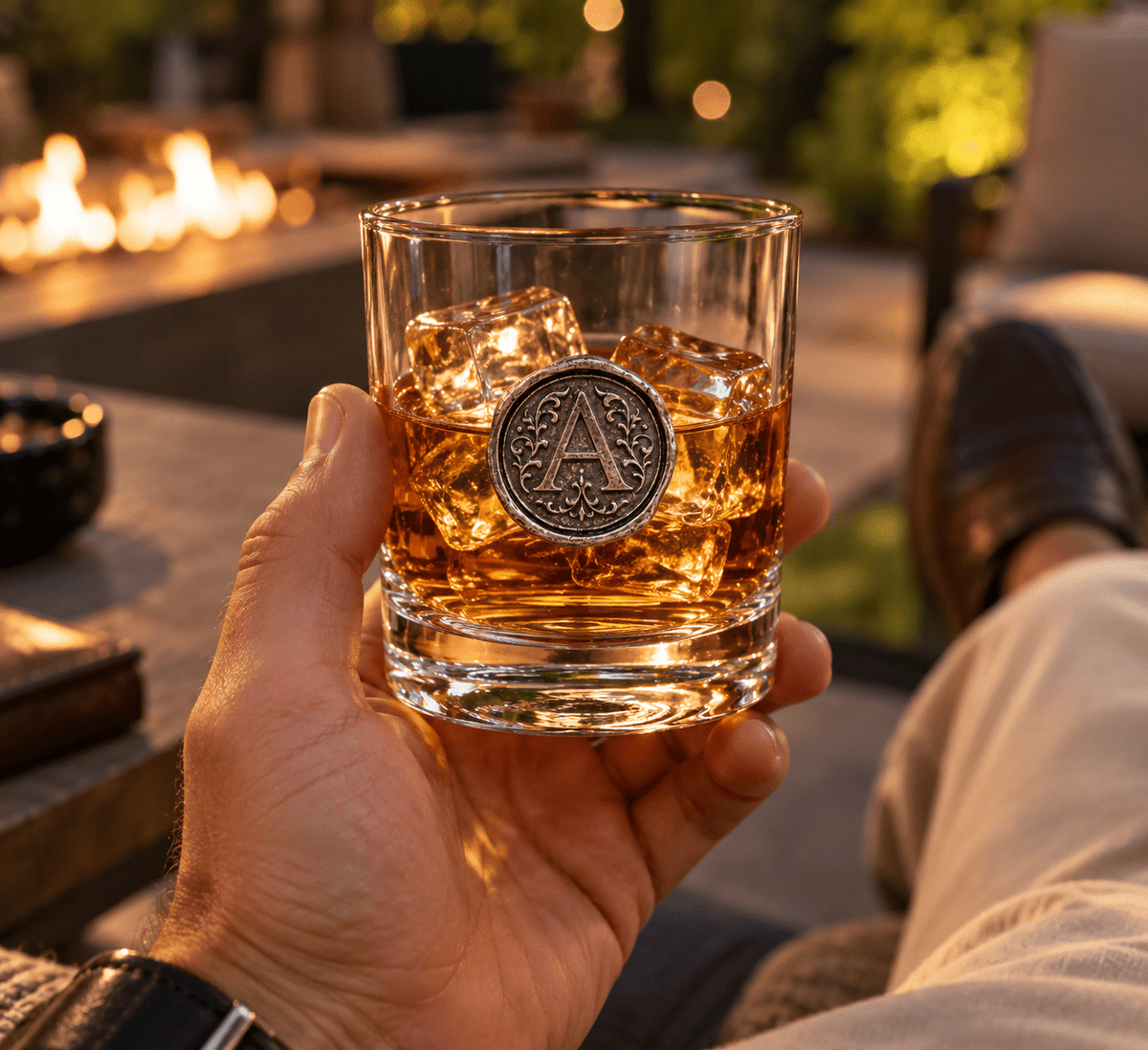 Personalised Monogram Whisky Glass with Antique Silver Finish Metal Initial - Cooper Chess