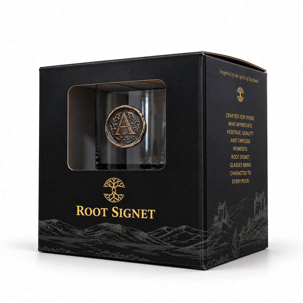Personalised Monogram Whisky Glass with Antique Bronze Finish Metal Initial - Cooper Chess