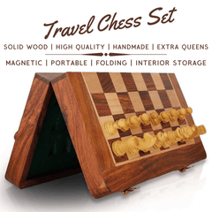 12 inch Foldable Magnetic Chess Set with Extra Queens | Handmade Travel Chess Set - Cooper Chess