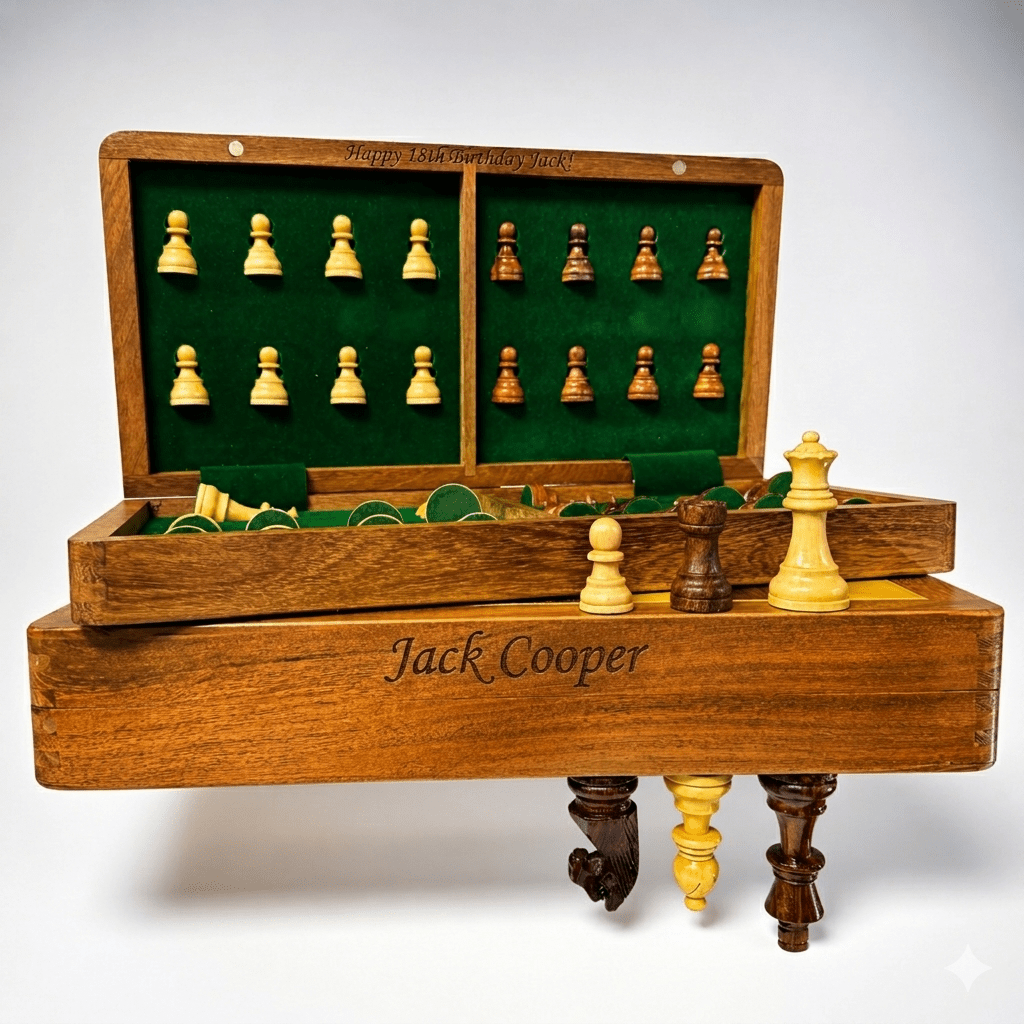 Custom Design Engraved Foldable Magnetic Chess Set with Extra Queens | Handmade Travel Chess Set - Cooper Chess