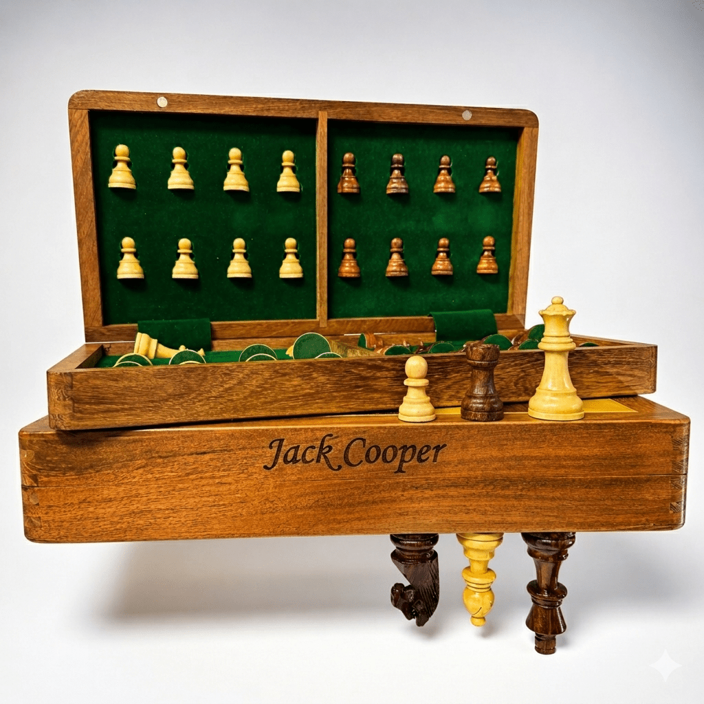 Personalised Foldable Magnetic Chess Set with Extra Queens | Handmade Travel Chess Set - Cooper Chess