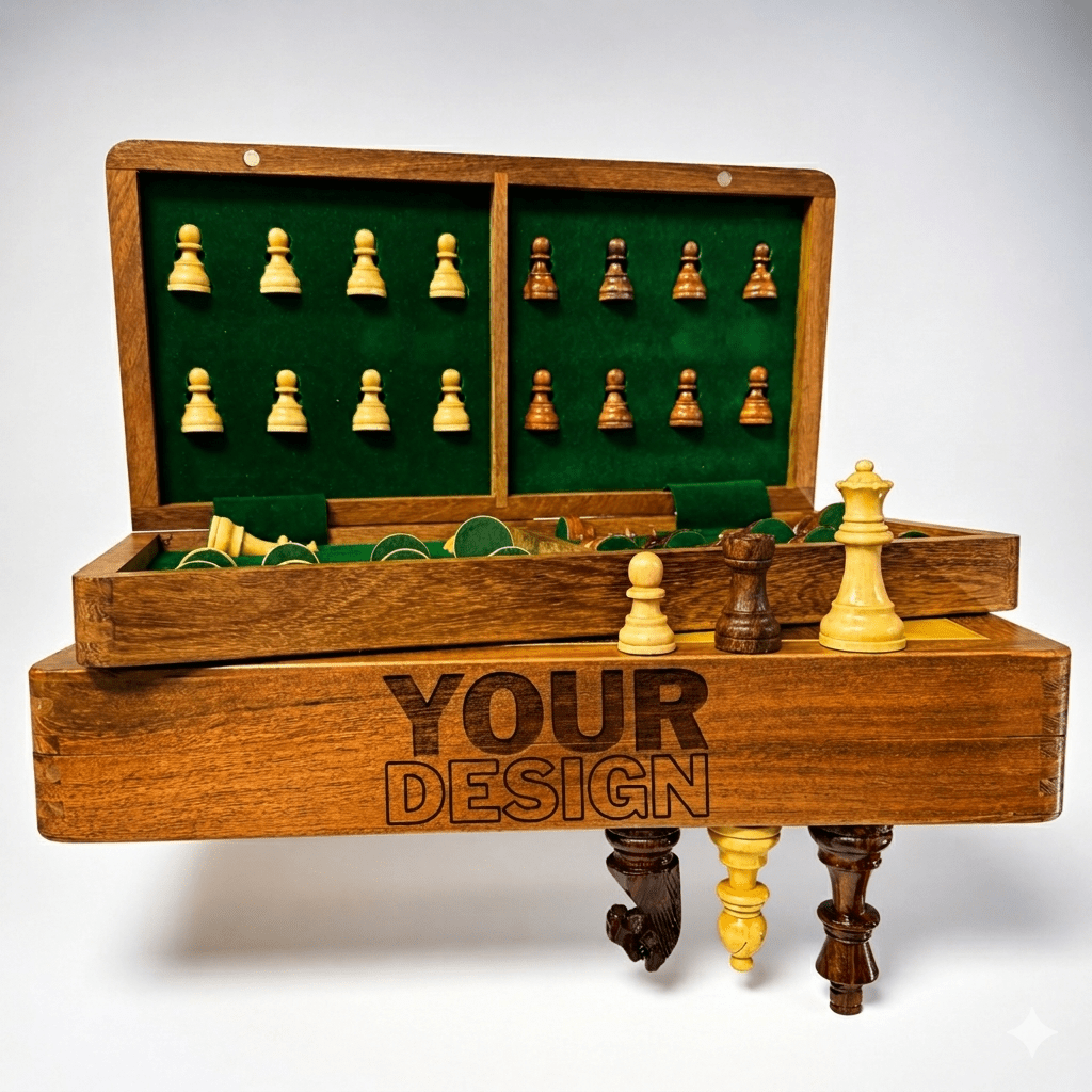 Your Design Engraved Foldable Magnetic Chess Set with Extra Queens | Handmade Travel Chess Set - Cooper Chess