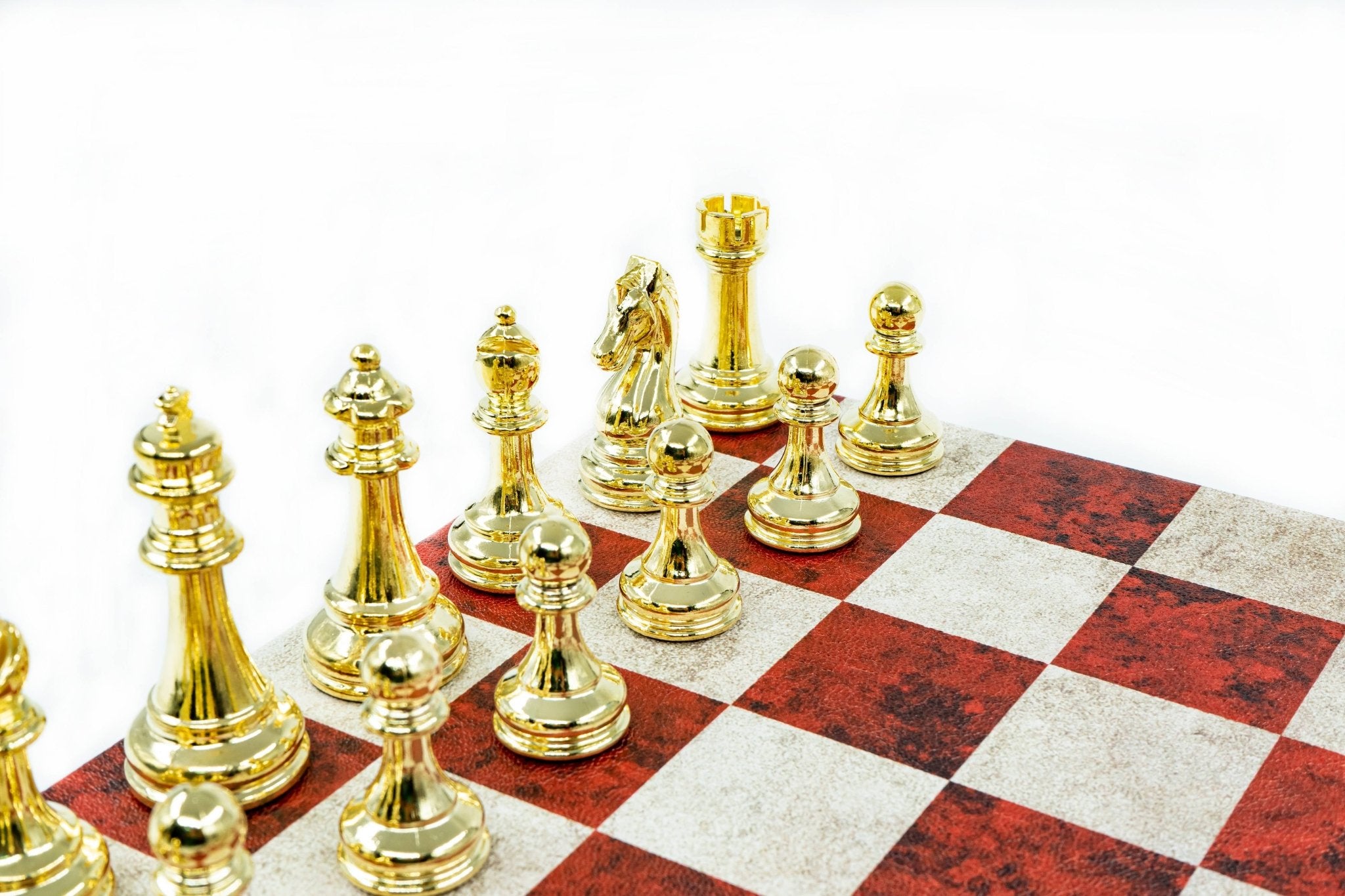 Leather Board Chess Set | Metal Classic Figures – 36 cm (14 inch) - Cooper Chess