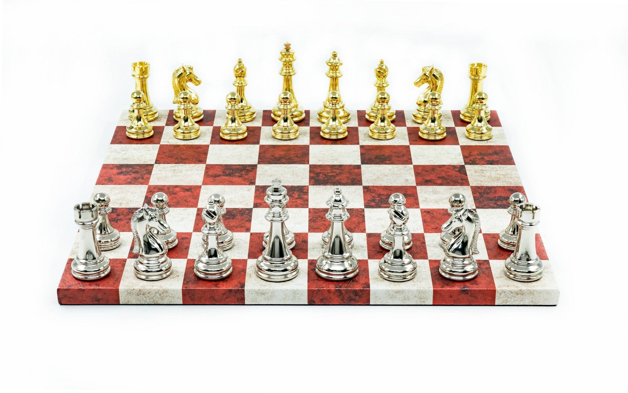 Leather Board Chess Set | Metal Classic Figures – 36 cm (14 inch) - Cooper Chess