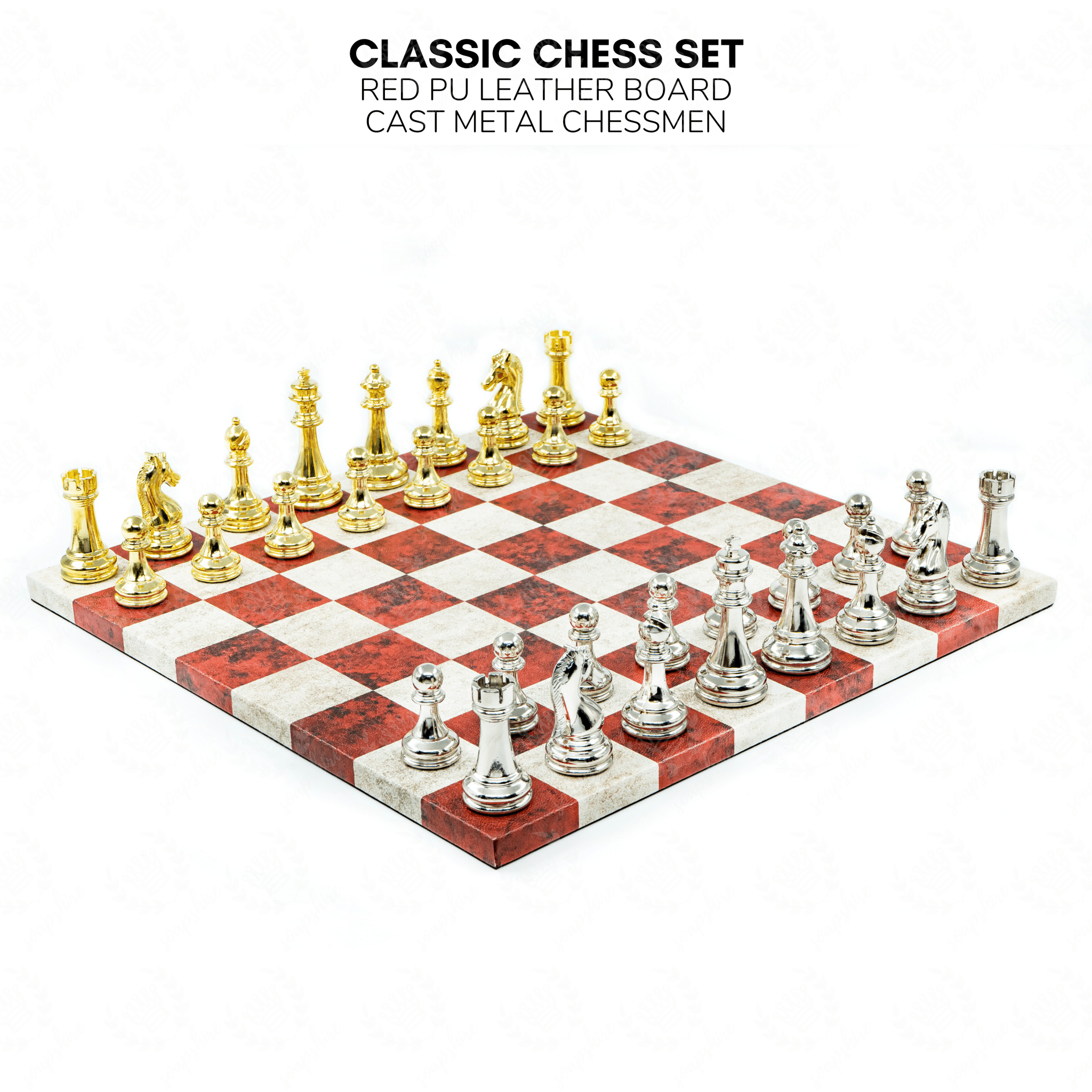 Leather Board Chess Set | Metal Classic Figures – 36 cm (14 inch) - Cooper Chess