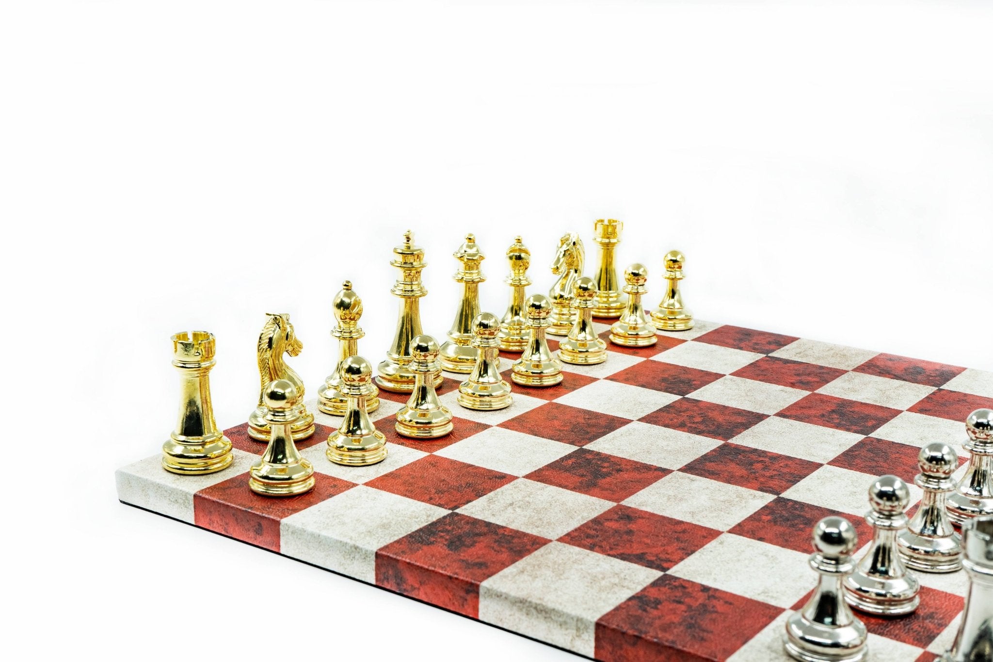 Leather Board Chess Set | Metal Classic Figures – 36 cm (14 inch) - Cooper Chess