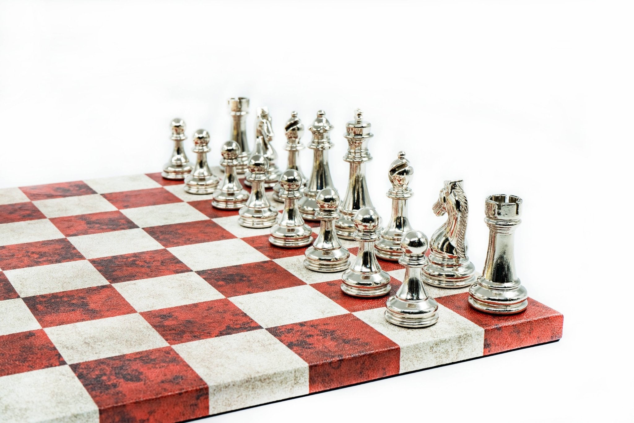 Leather Board Chess Set | Metal Classic Figures – 36 cm (14 inch) - Cooper Chess