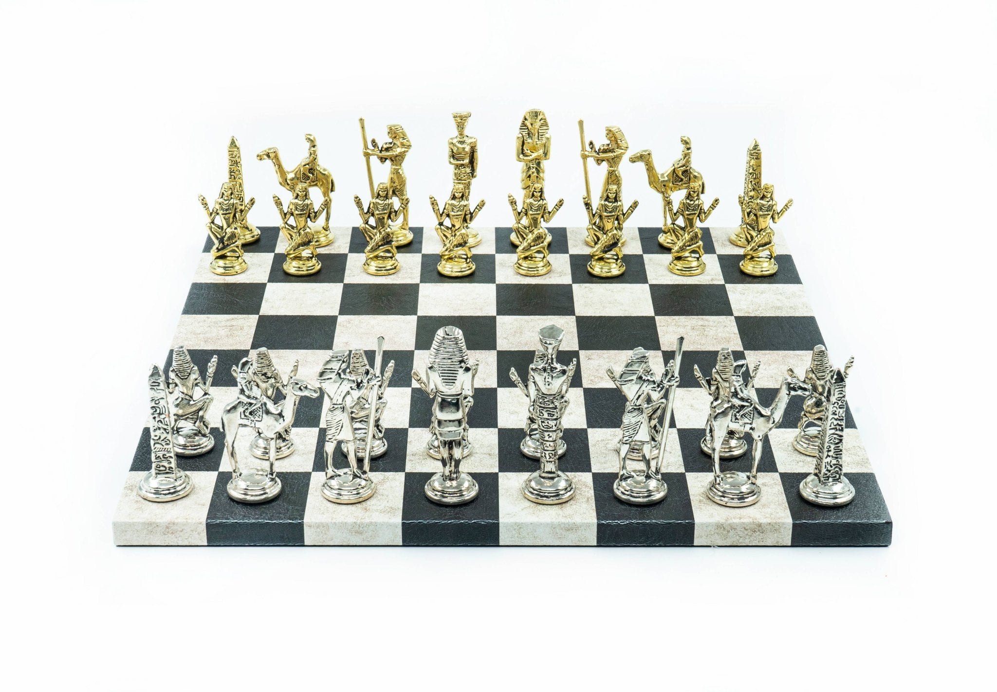 Metal Egyptian Chess Set | Leather Board – 36 cm (14 inch) - Cooper Chess