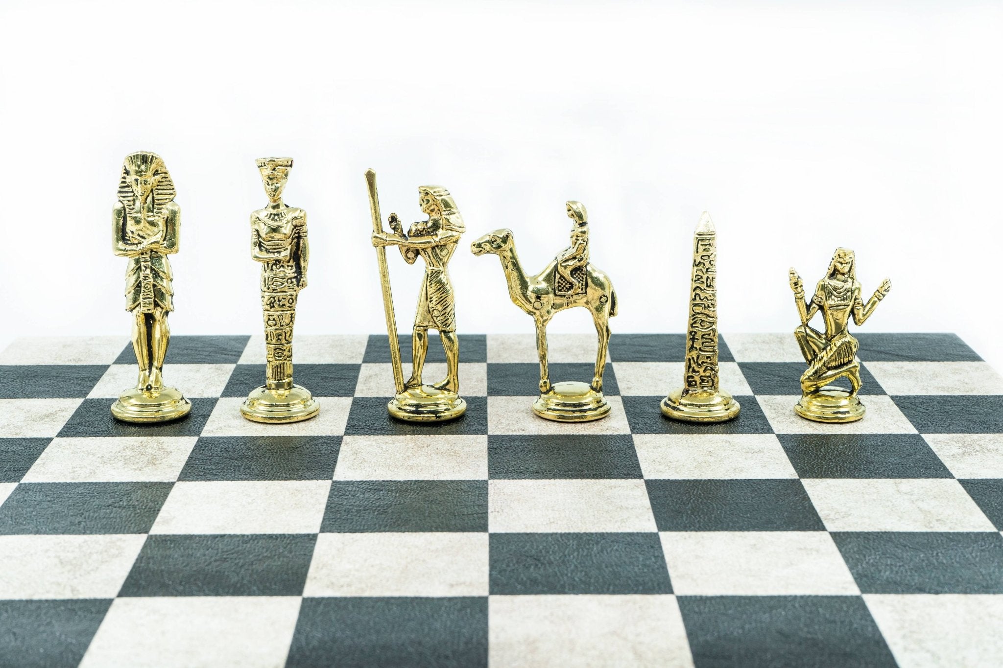 Metal Egyptian Chess Set | Leather Board – 36 cm (14 inch) - Cooper Chess